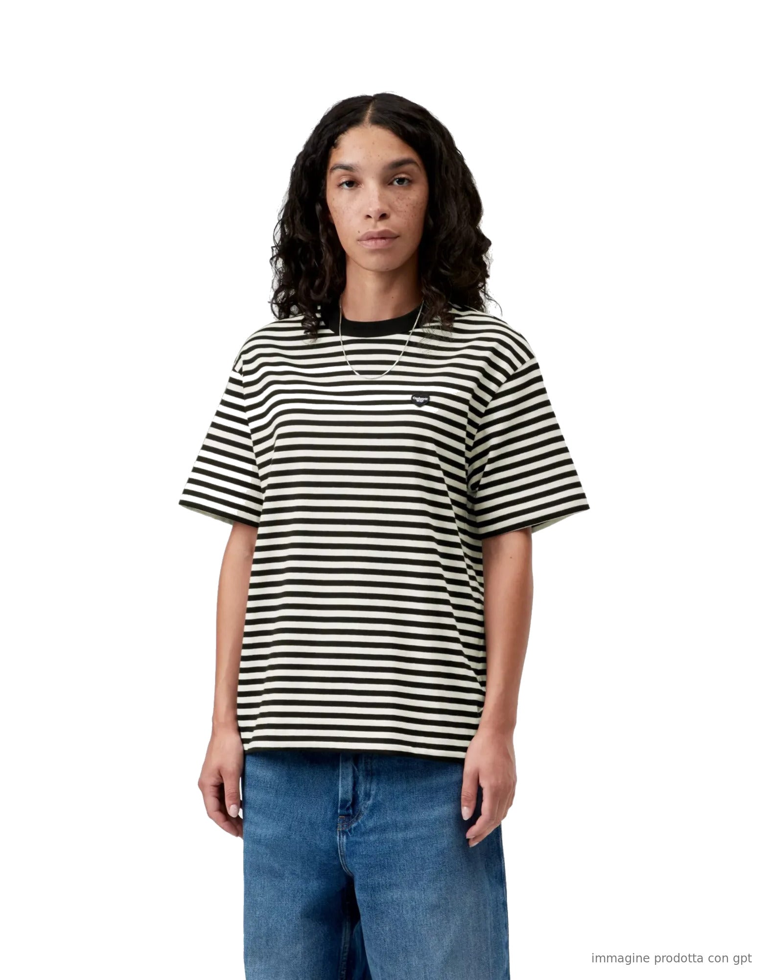 W' S/S Essy T-Shirt Essy Stripe, Black/Wax