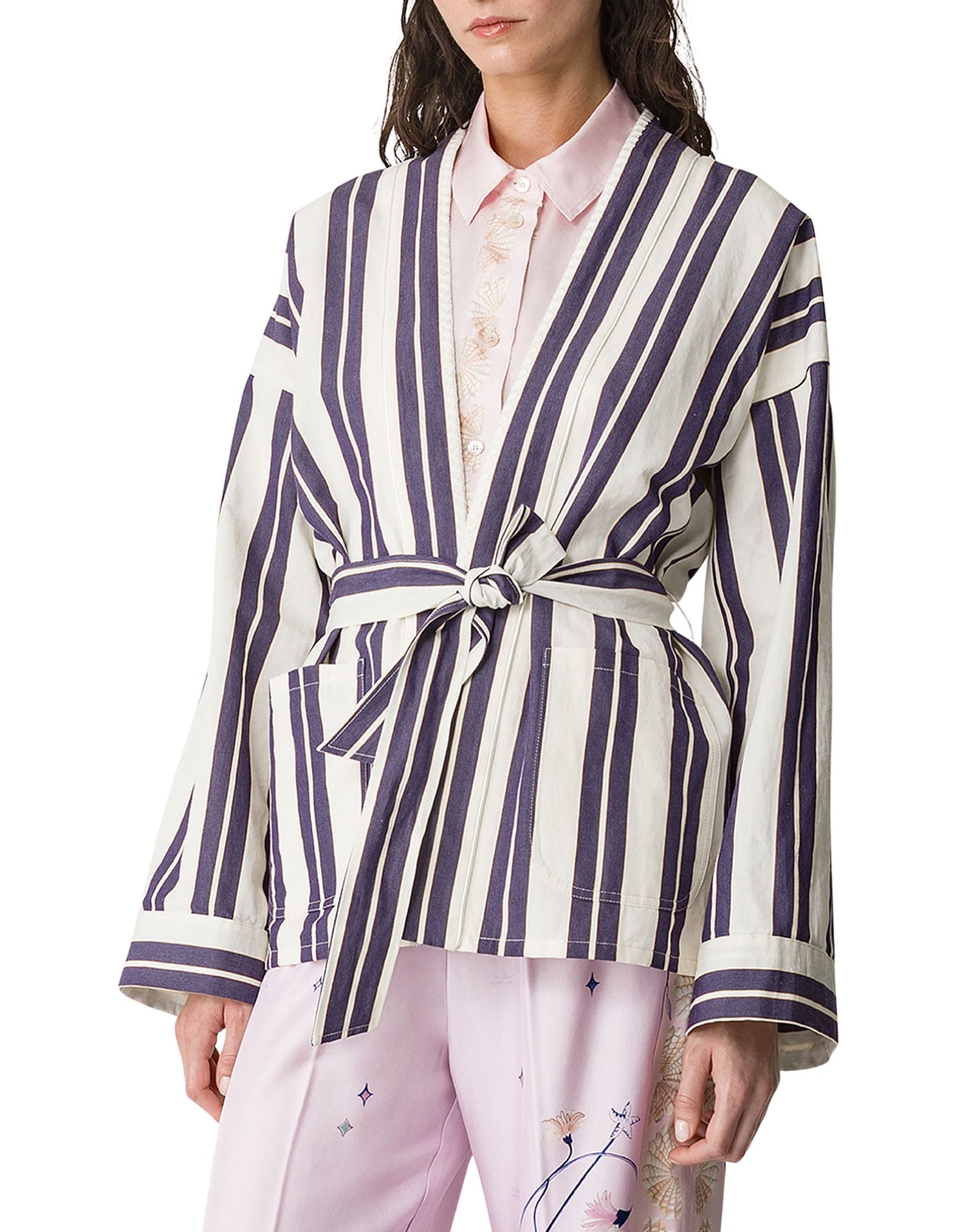 Forte Forte Linen Cotton Kimono Blu Natural Women’s 14819 MY JACKET BLU STRIPED