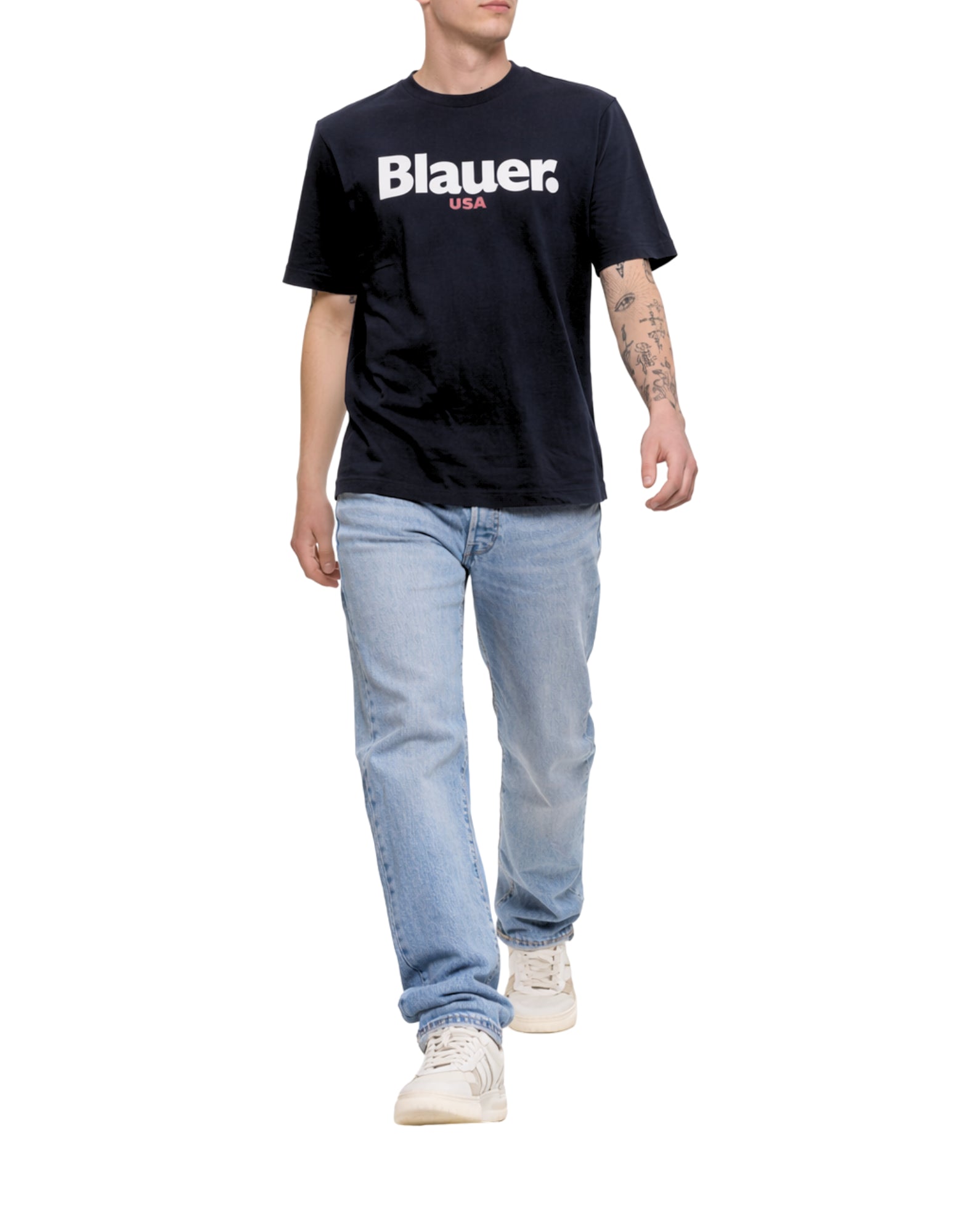 Blauer Ernst Men's Cotton T-shirt in Black with Front Logo Print 26SBLUH02299-007439 999