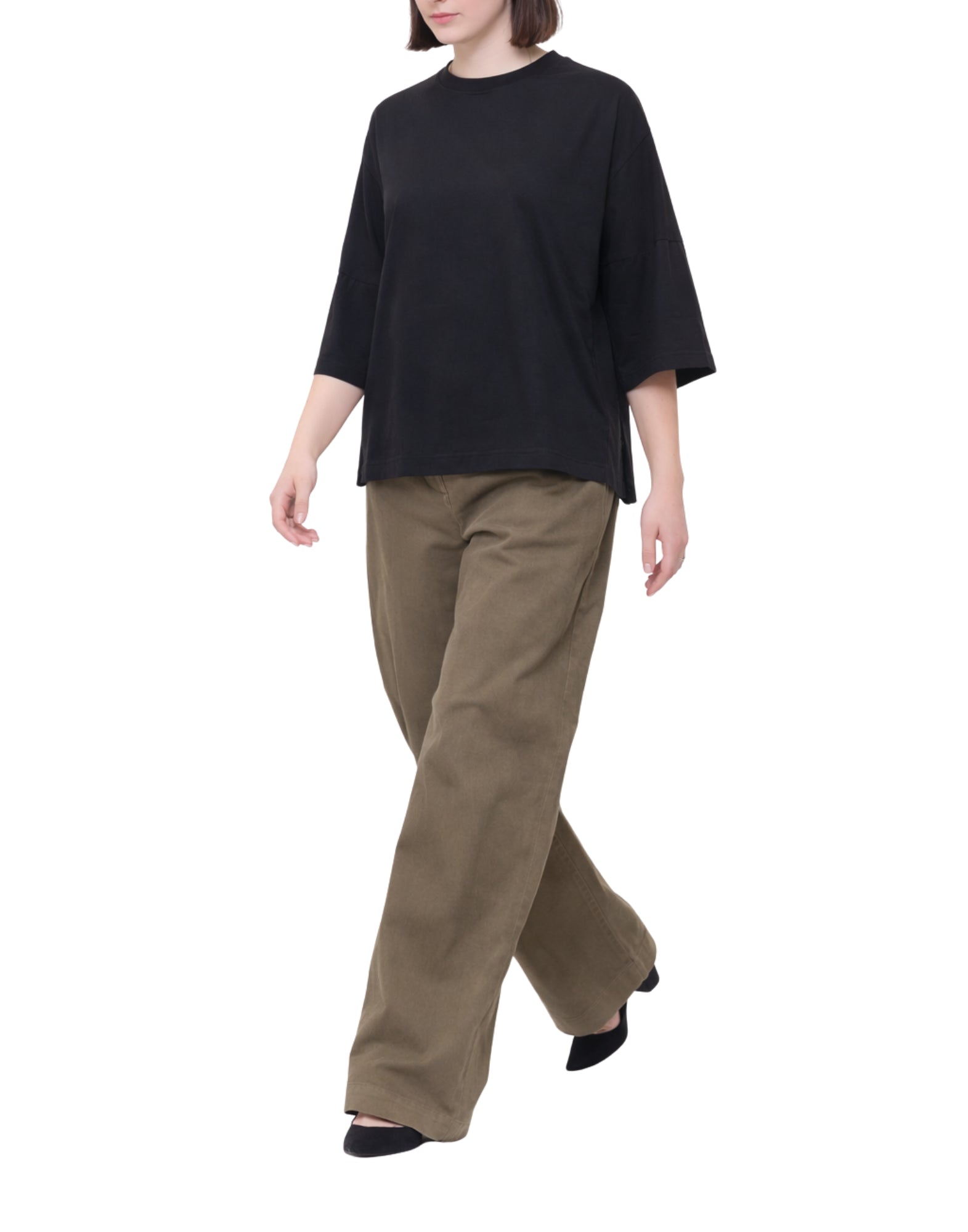 Laboratorio Oversized Crewneck T-Shirt 100% Cotton Black Women’s 3/4 Sleeve Made in Italy JO4689 0999