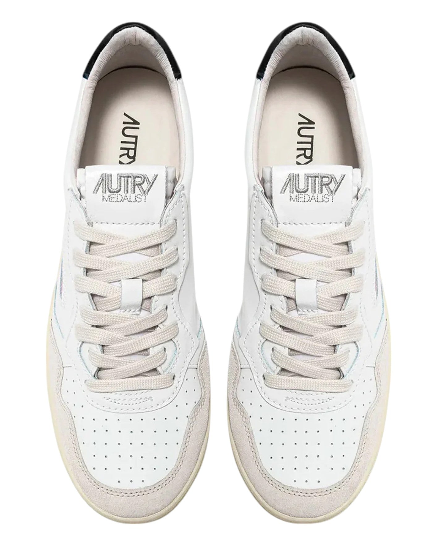 Autry Zapatillas Medalist Low para Mujer en Piel Blanca y Negra con Ante Beige AULW LS21