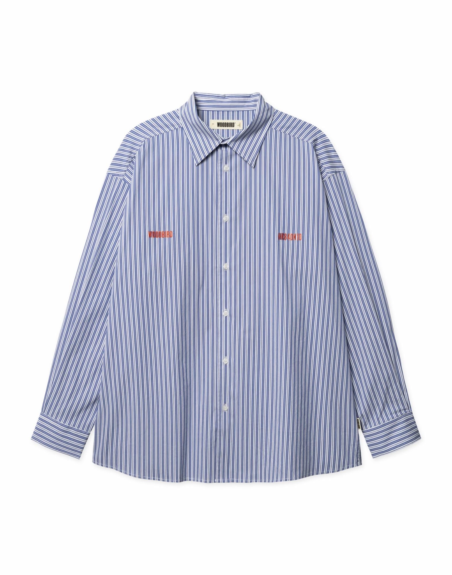 Woodbird WBBrooks Lion Shirt Camicia da uomo a righe azzurre 2616-714 LIGHT BLUE STRIPED