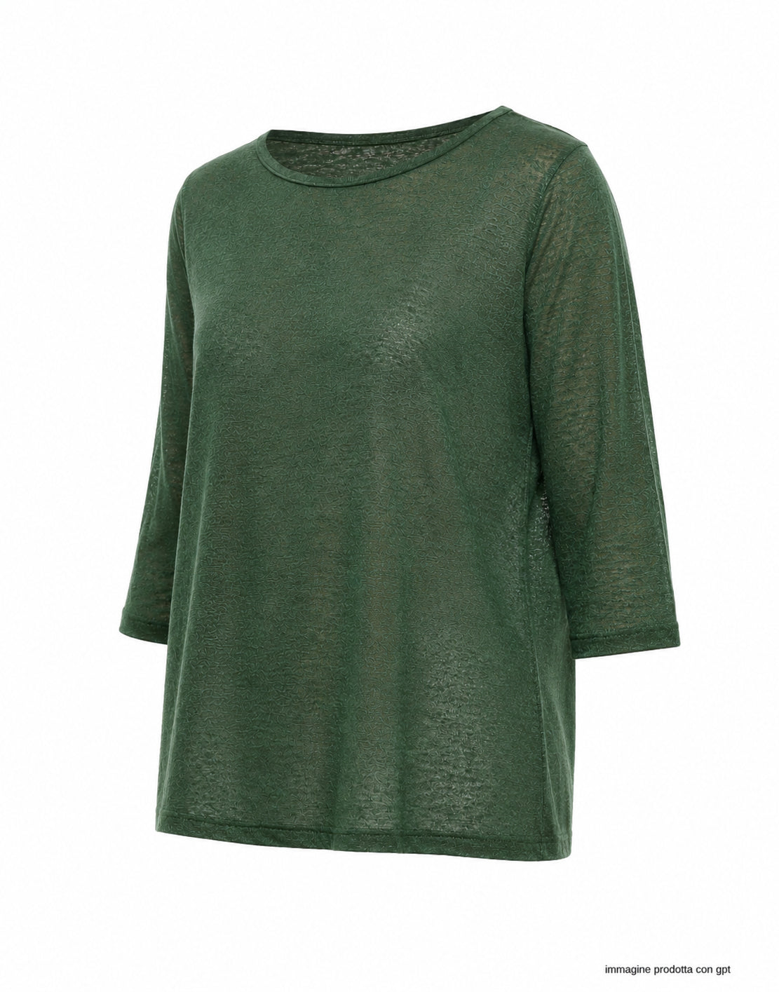 Aragona Top de lino con cuello barco en verde primavera oscuro D3369TP 845 GREEN