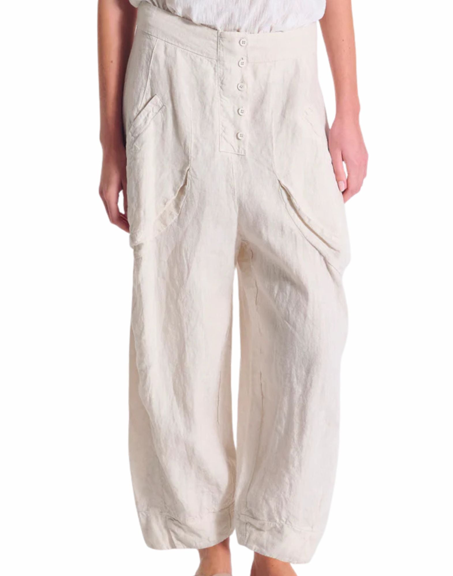 Transit women’s wide-leg linen trousers in Chalk 01 Made in Italy CFDTRCB1302 01 CHALK