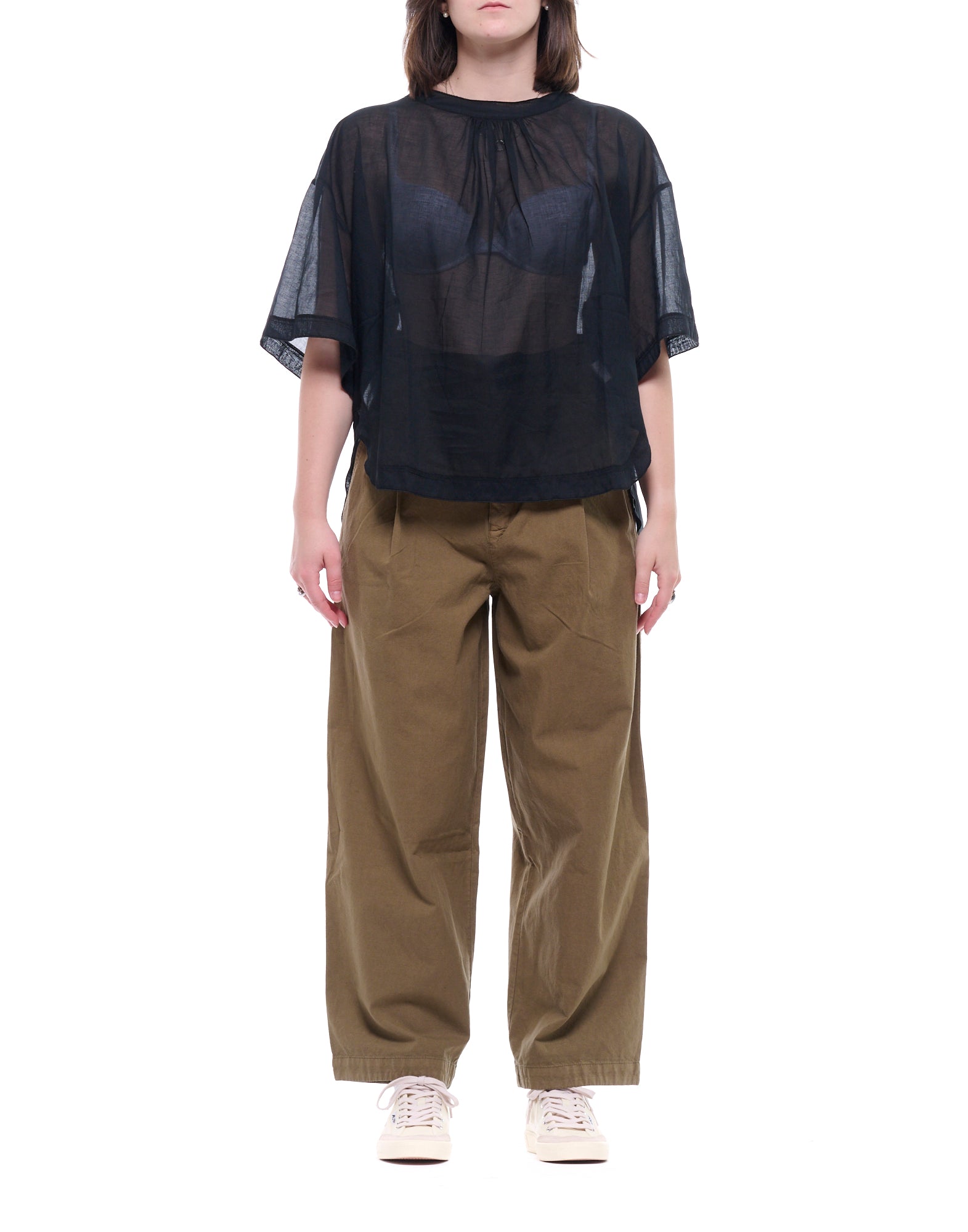 Pantalón Carpintero Ancho de Mujer de Algodón-Lino y Pierna Redonda Plisada en Verde Cantina W-C-002-CLN-730 CANTEEN GREEN