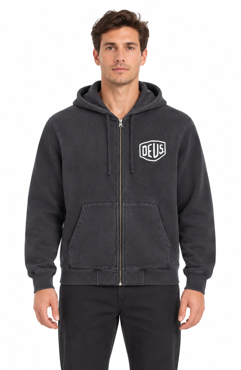 Shield GD Zip Hoodie Black Garment Dye