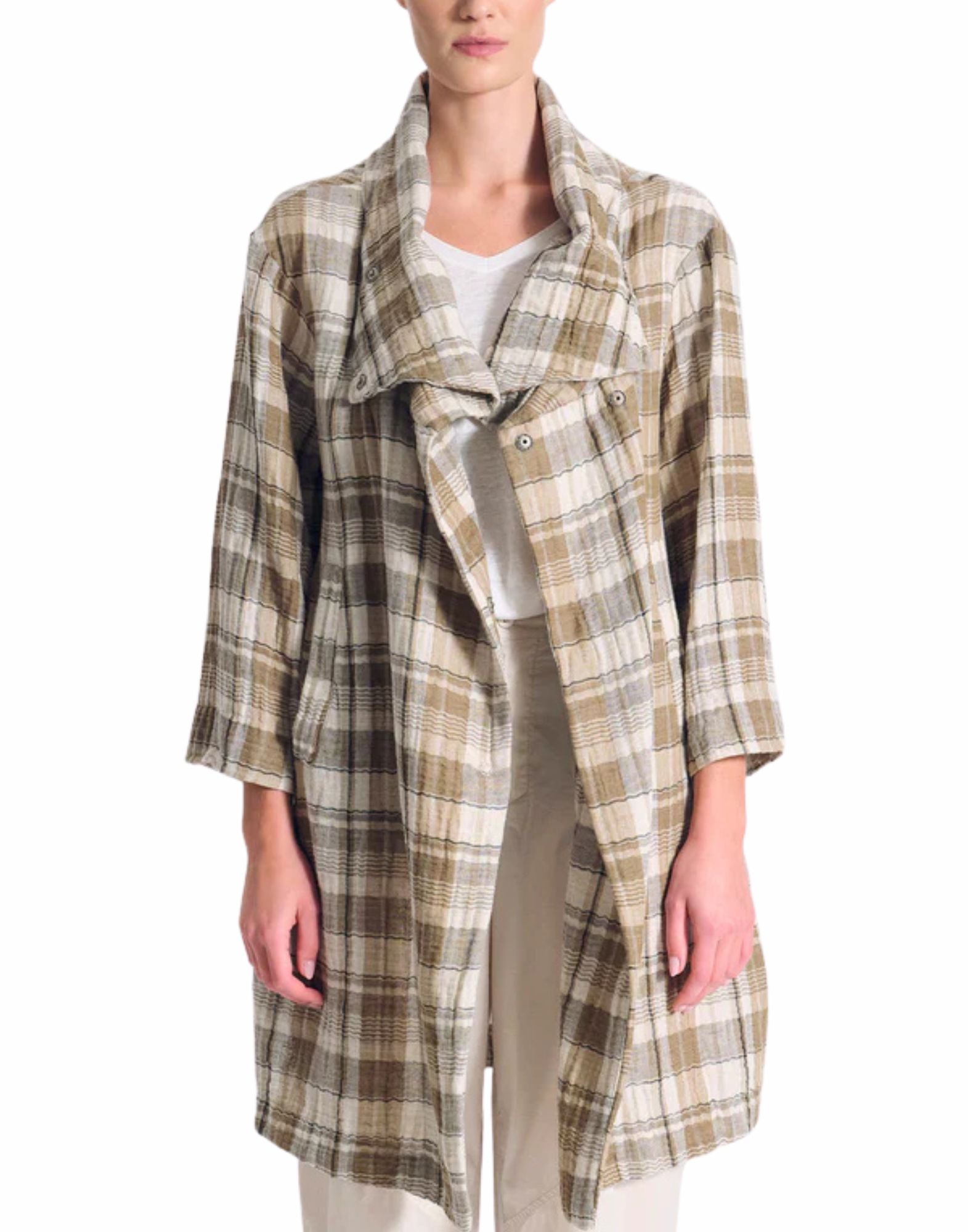 Transit women’s checked trench in cotton and linen Sand Made in Italy CFDTRCU302 02 SAND