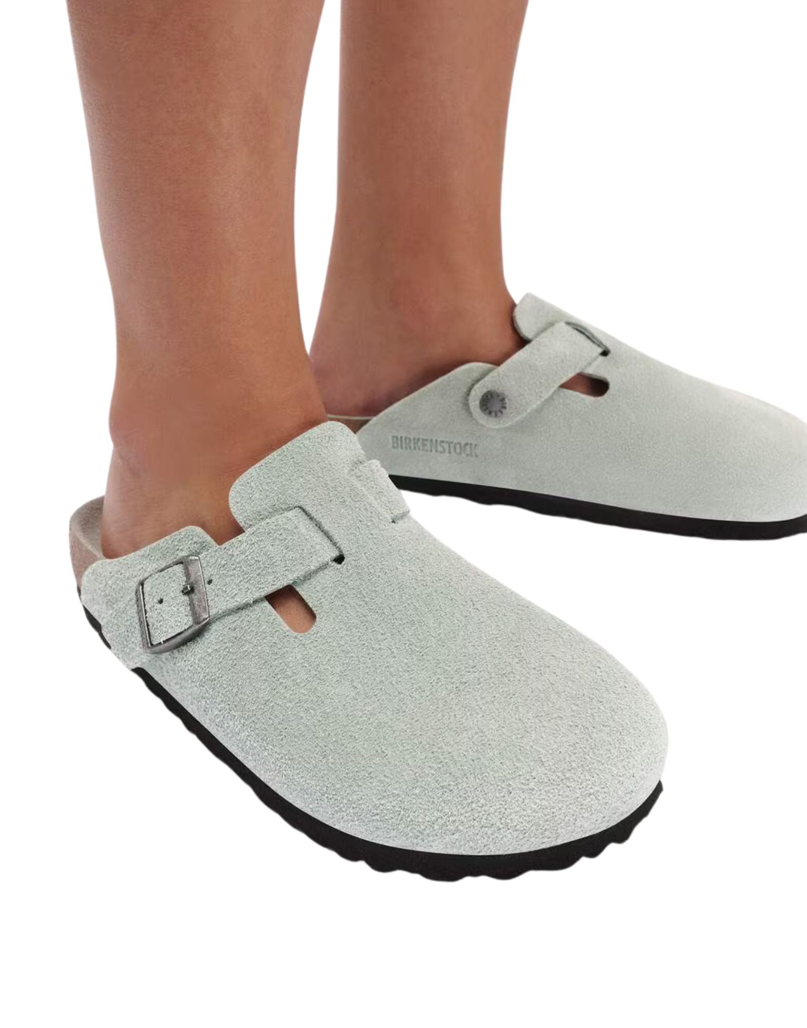 Birkenstock Boston Soft Footbed Clogs in Suede Leather Pure Sage Tonal FB with Anatomical Soft Footbed, Unisex, Made in Germany. 1031657 PURE SAGE