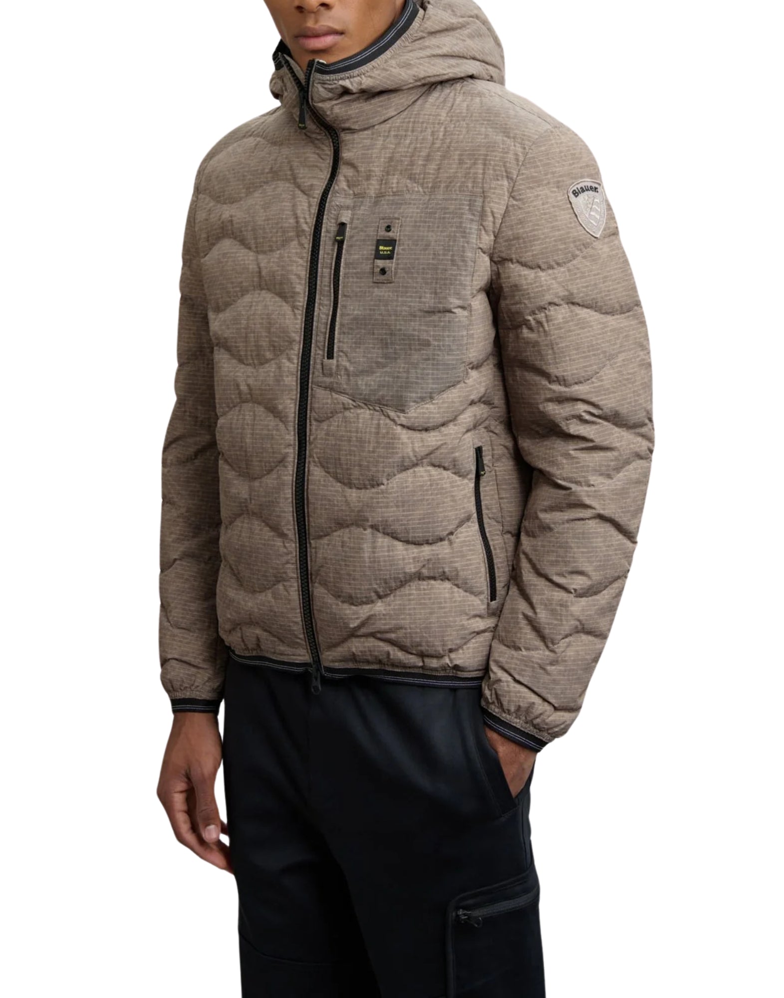 Blauer USA Wave-quiltad pufferjacka herrhuva 3074-7314 341 WAVE LONTRA DOWN COAT