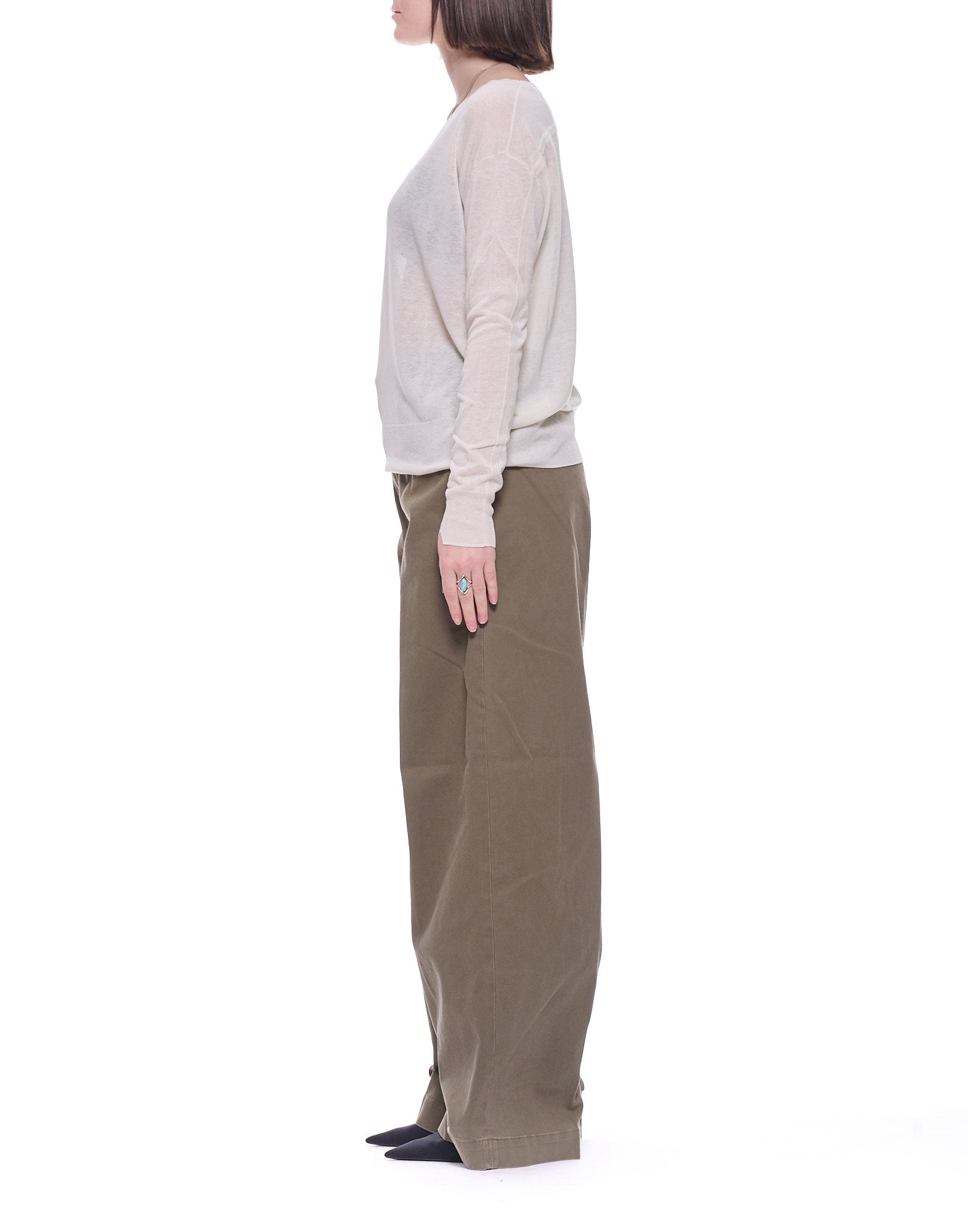 Jersey crema de mujer Hira con cuello barco de seda y lino W202 002