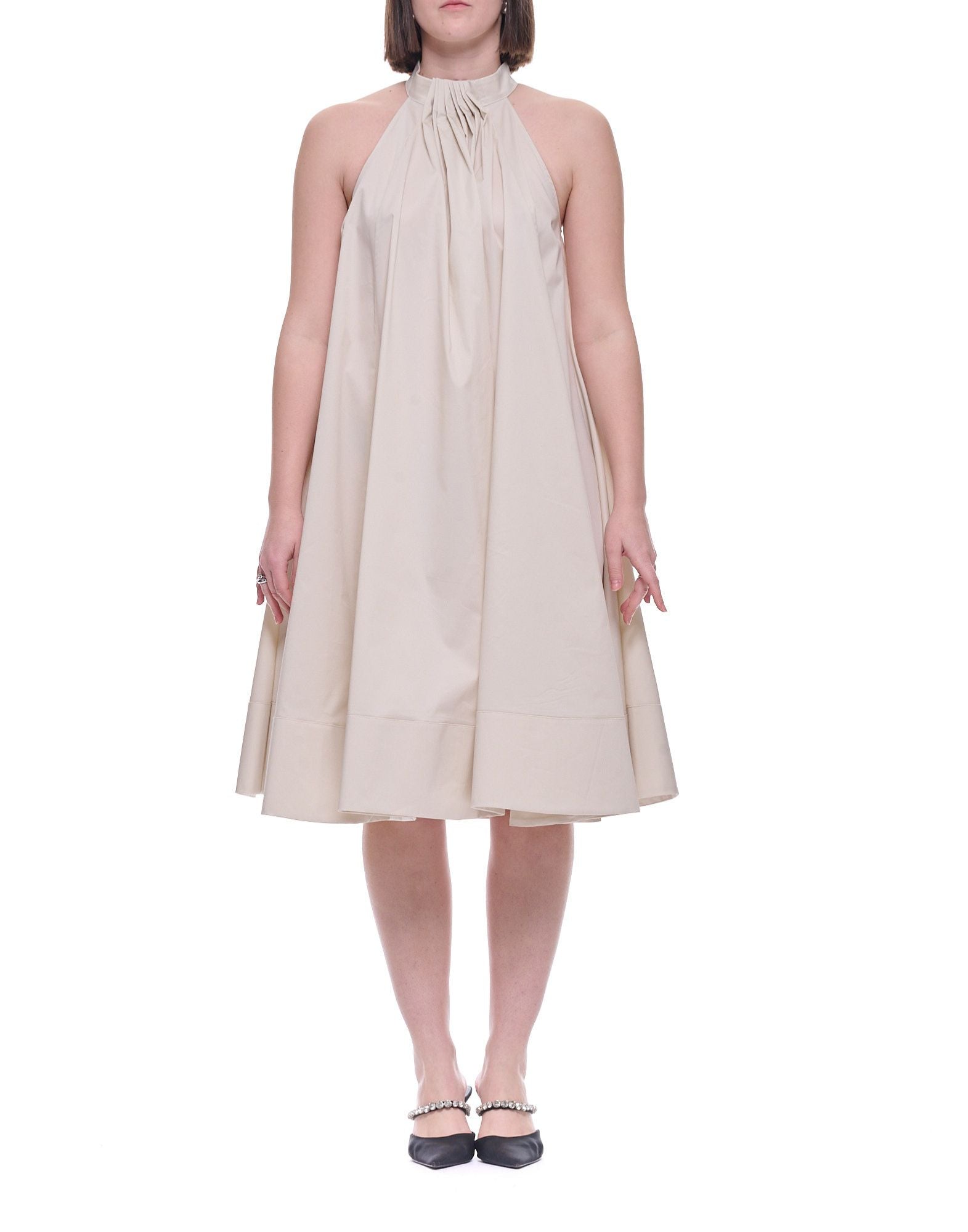 Abito scollatura americana Beige