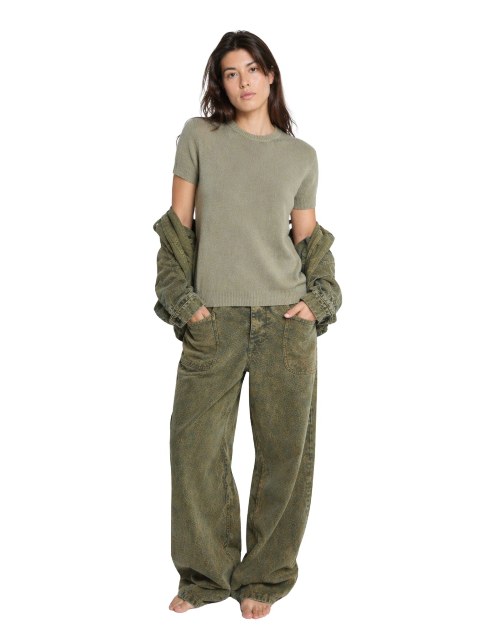 Origin of Line T-Shirt en chanvre olive teint en pièce fabriqué en Italie S26V02 05 OLIVE T-SHIRT MC