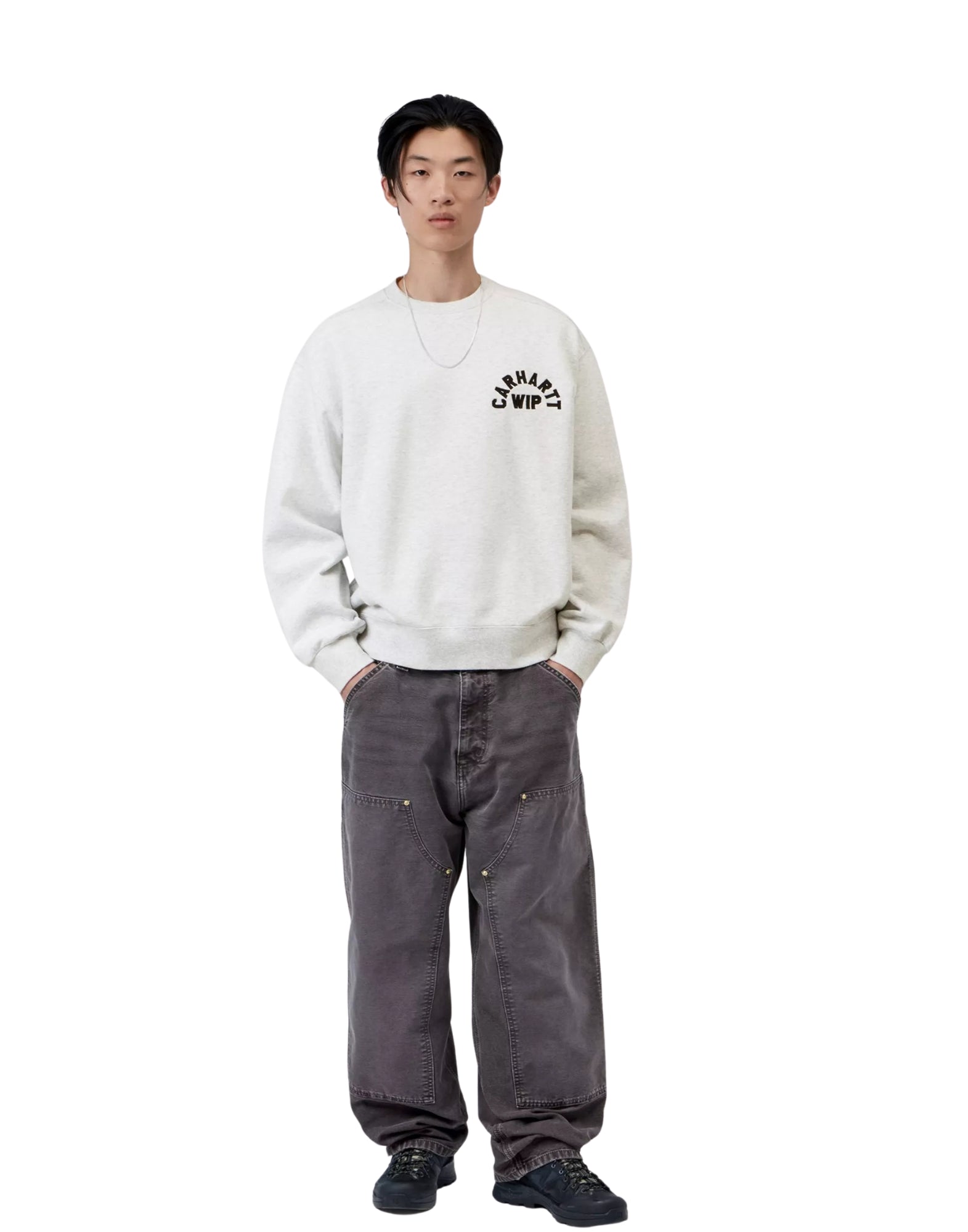Arch Script Sweat Ash Heather / Dark Navy stone washed