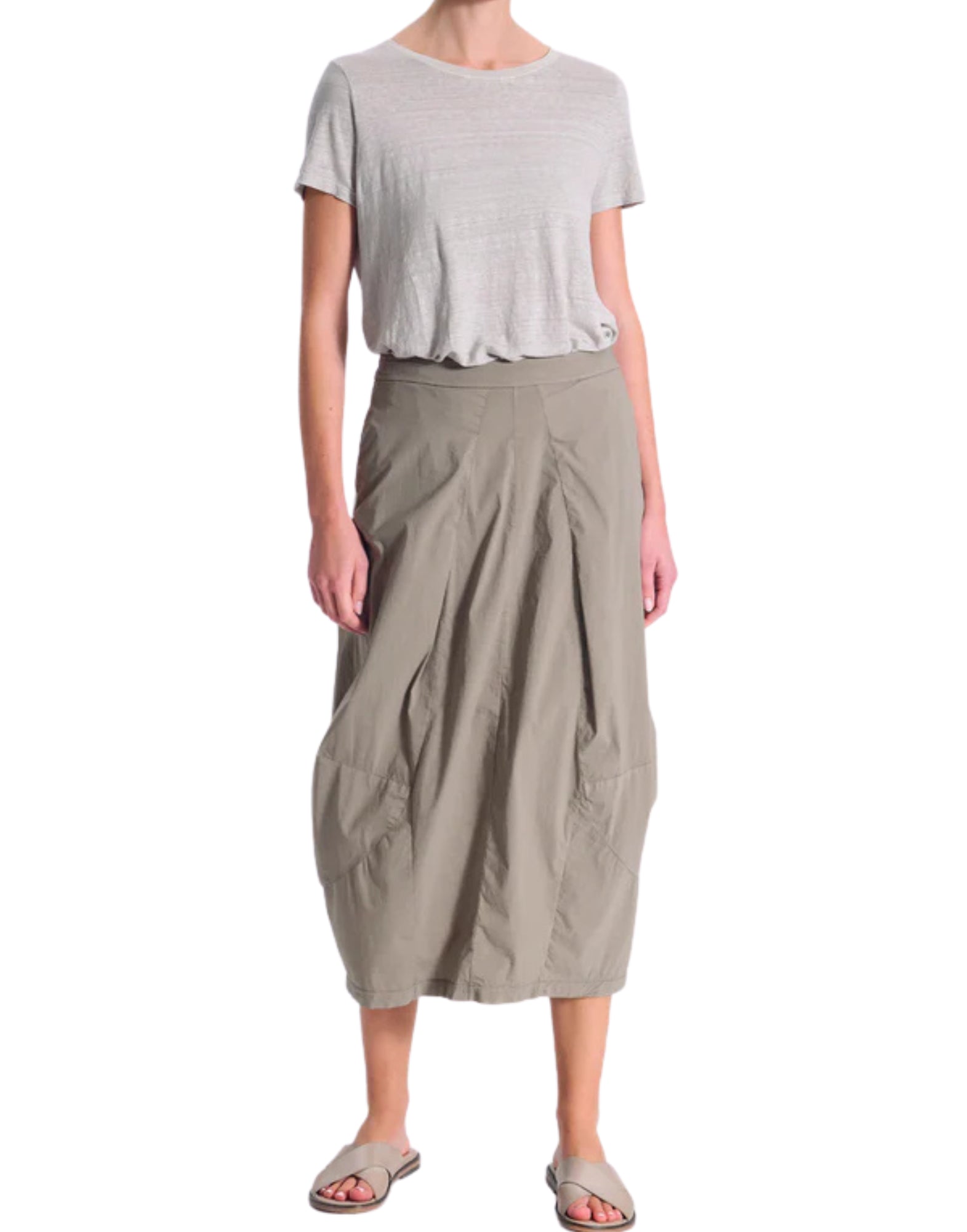 Transit Women’s Midi Skirt in Stretch Cotton Taupe with Front Slit Made in Italy CFDTRCM226 TAUPE
