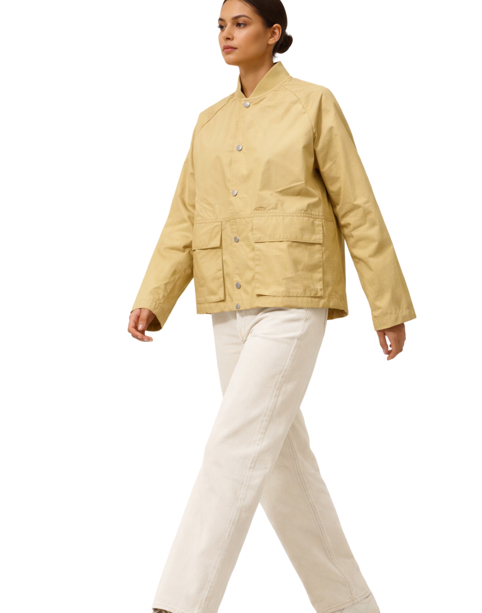 Autry Women’s Cropped Nylon Jacket Main in Biscuit JAPW 0091