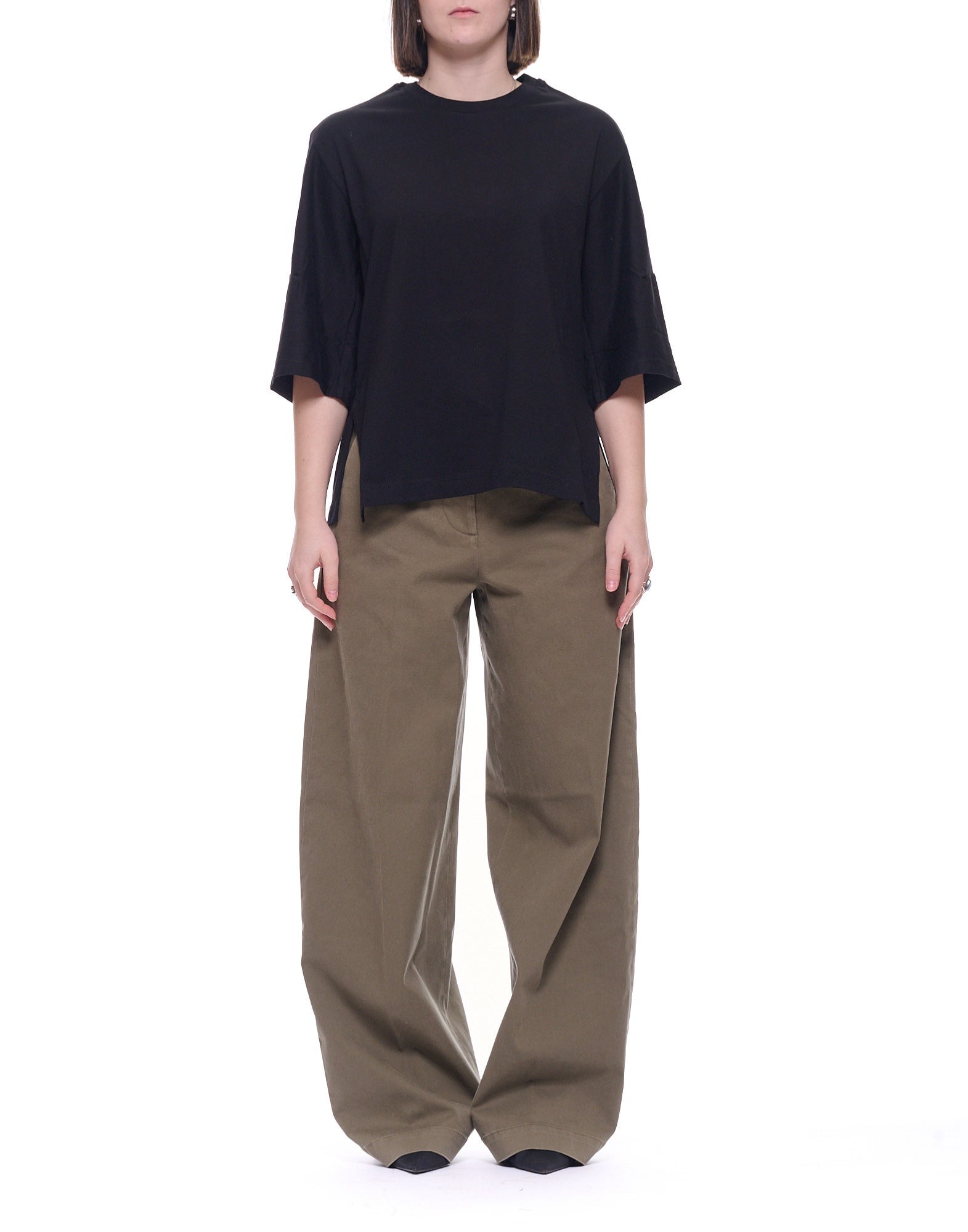 Laboratorio Oversized Crewneck T-Shirt 100% Cotton Black Women’s 3/4 Sleeve Made in Italy JO4689 0999