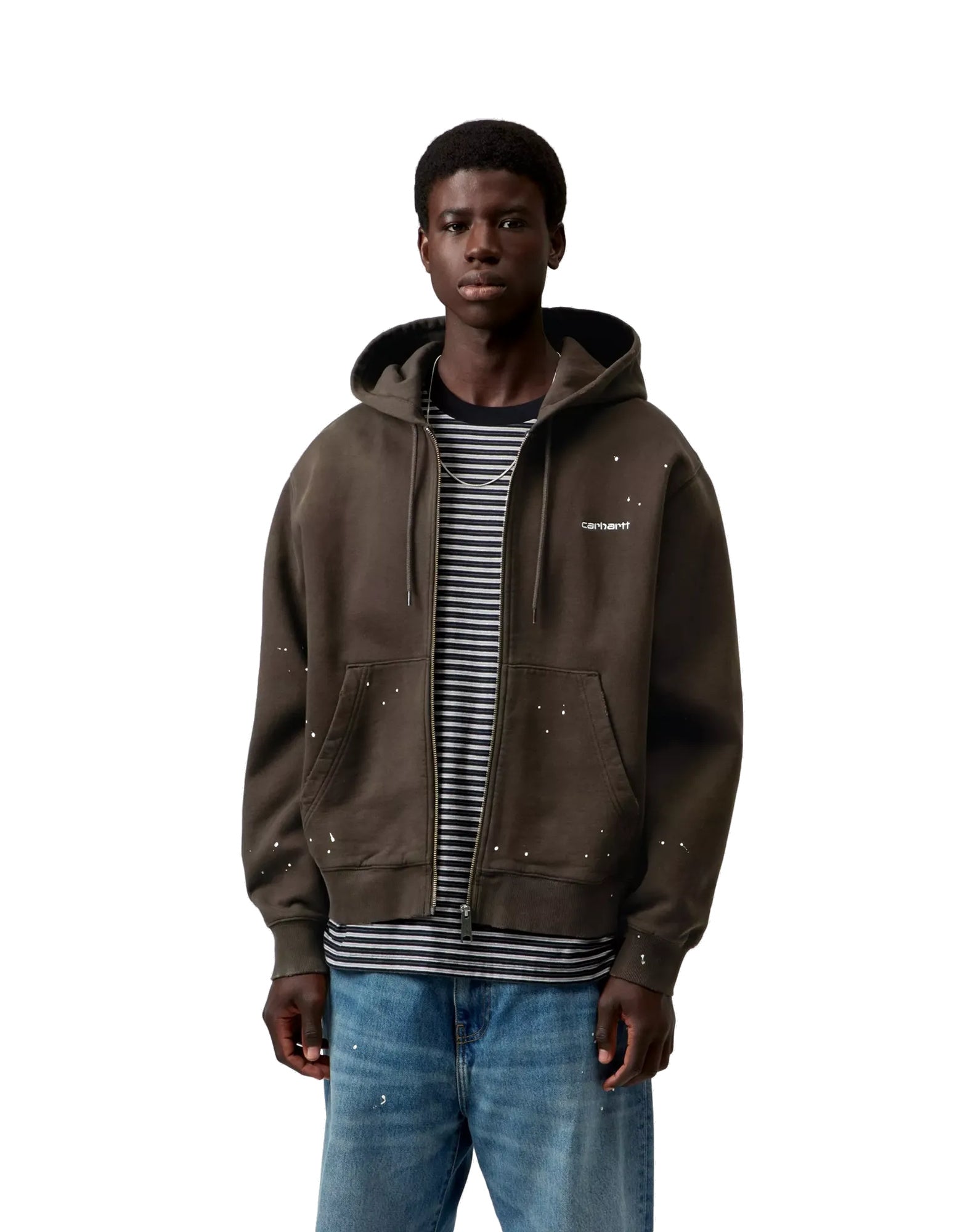 Hooded Painter Jacket Cotton Sweat, Tobacco destroy wash, splatter