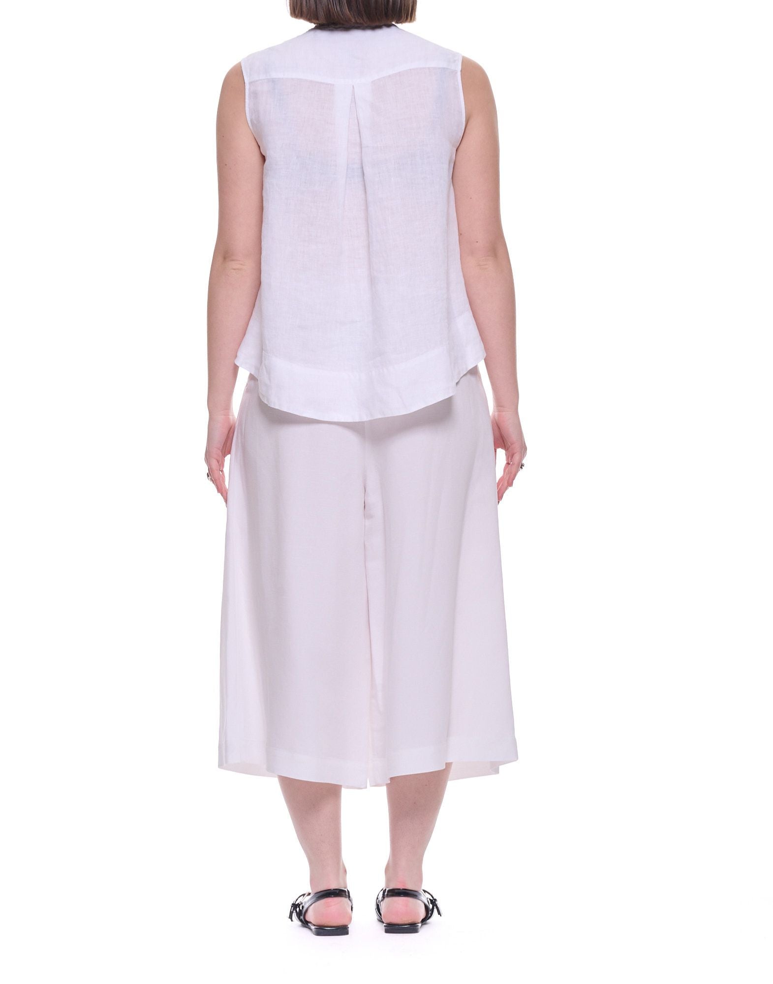 히라 여성 민소매 린넨 셔츠 화이트 레귤러핏 Made in Italy W303 001