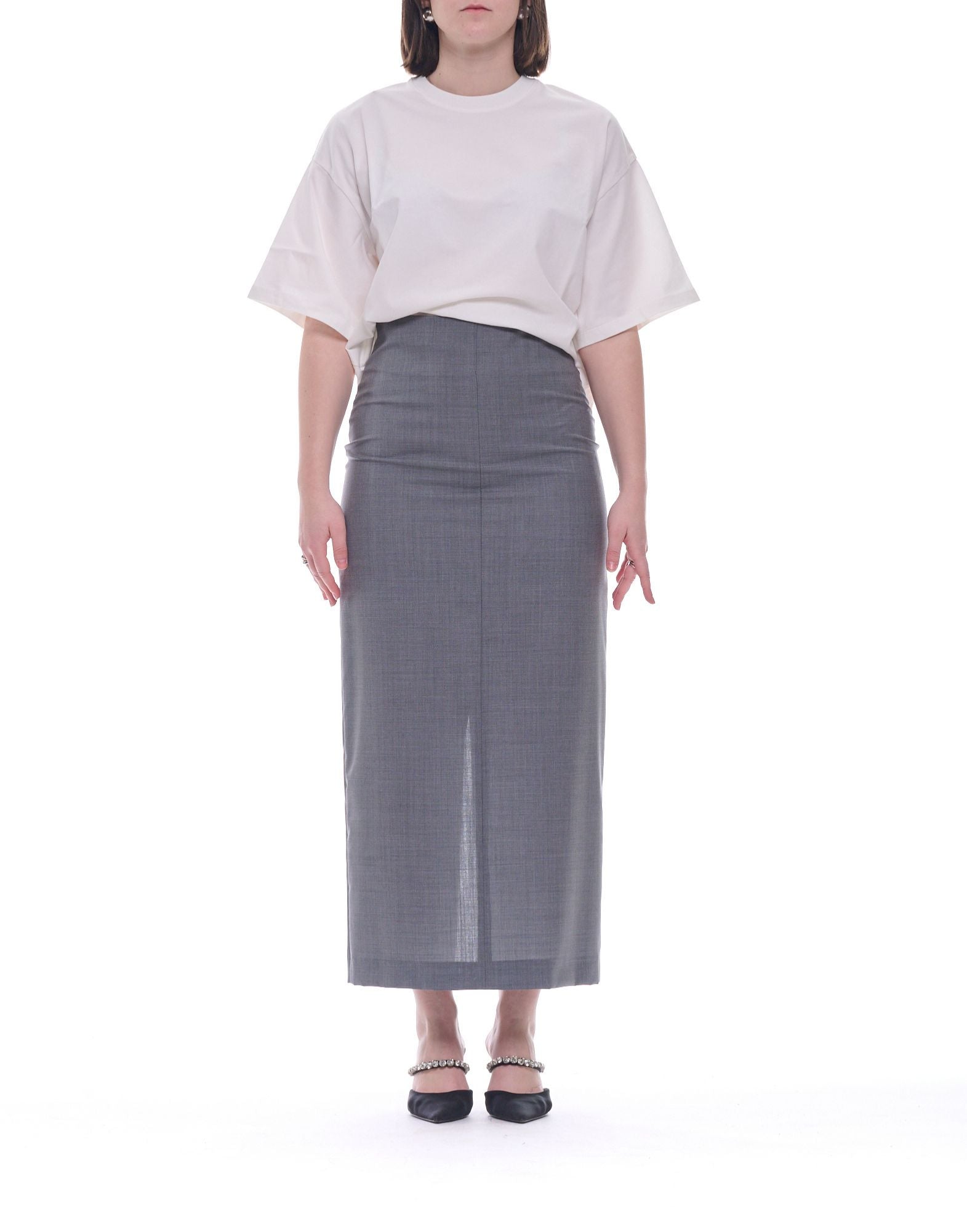 Hevò Torrerinada Long Skirt Women Grey Virgin Wool High Waist 170 TORRERINALDA W L755 0503