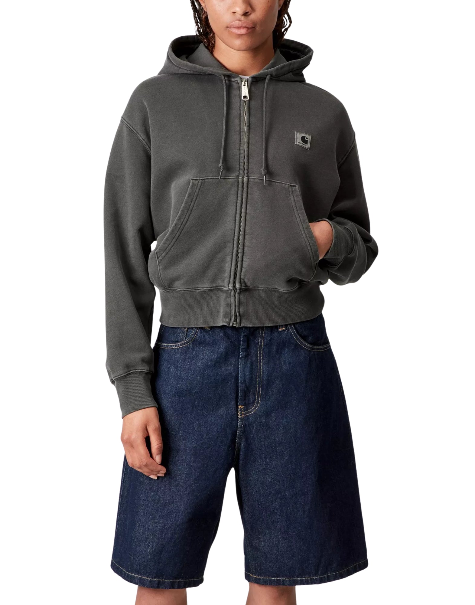 Carhartt WIP W’ Veste Nelson à capuche en jersey de coton teint en pièce noir – Femme I033830 89GD