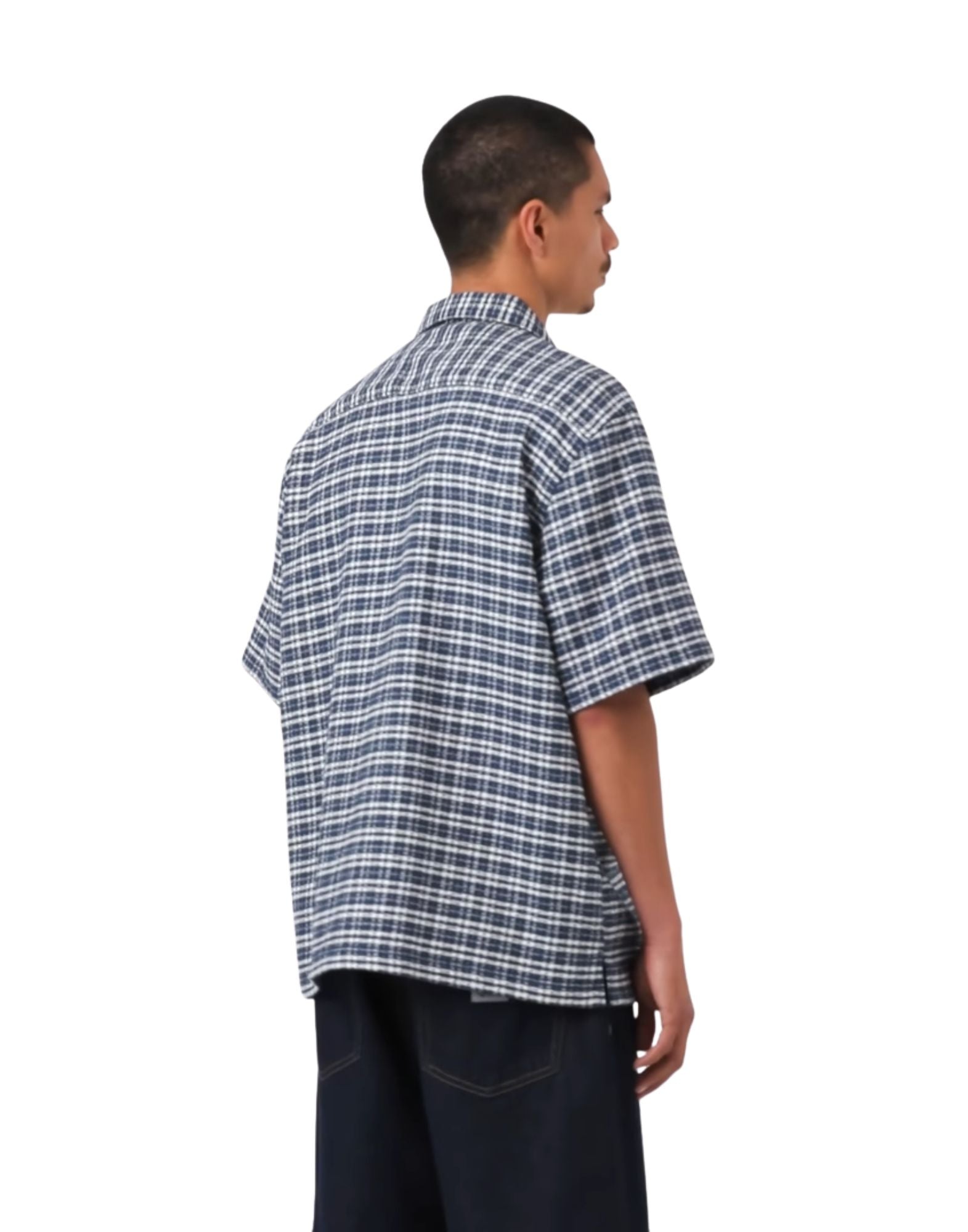 Carhartt WIP S/S Kanderskjorta i bomull Blue River rutig kortärmad för män I036194 3JQXX03 BLU SQUARED