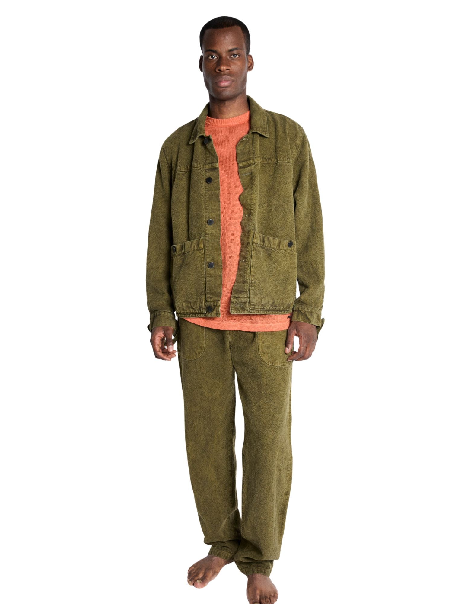 Origin of Line Ranch Pant Green in hemp canvas garment dyed – loose workwear trousers made in Italy S26303 015 GREEN RANCH PANT