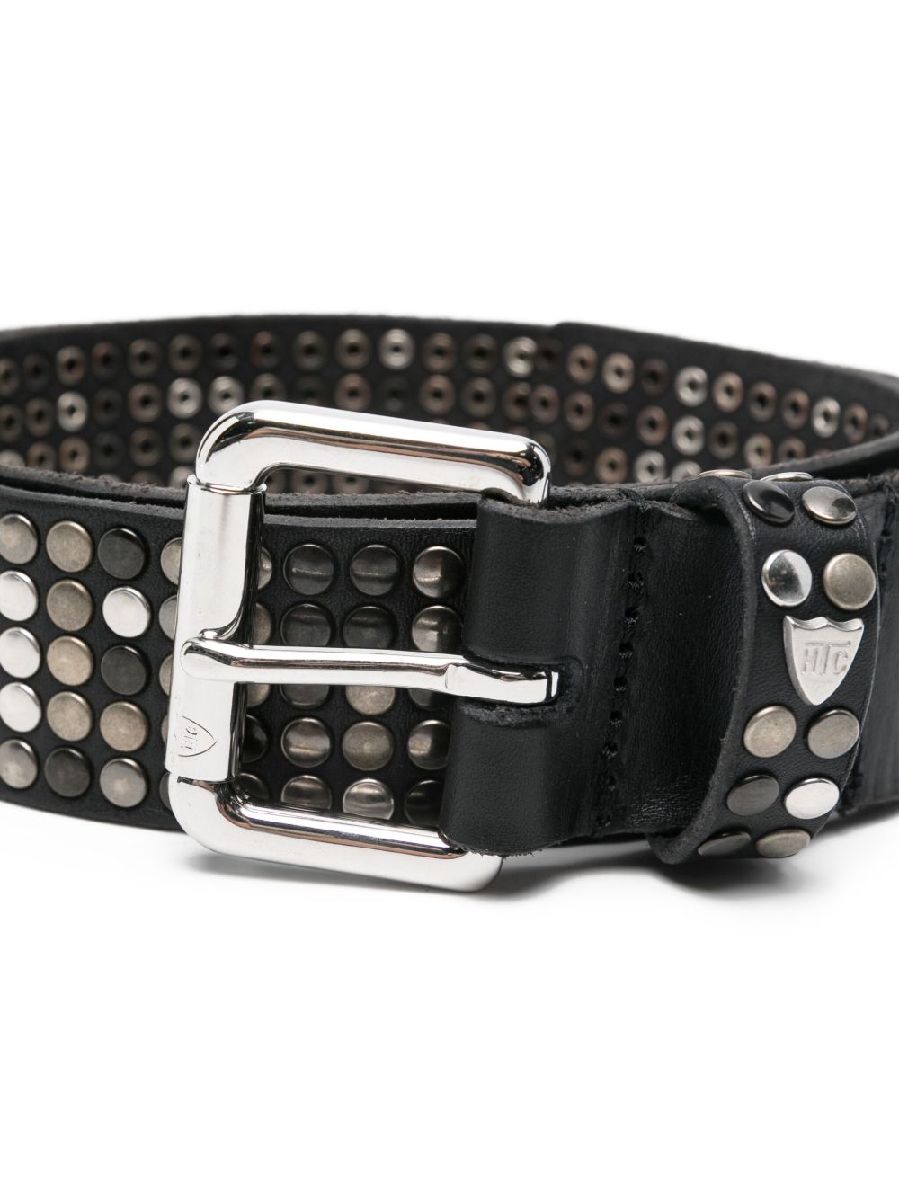 HTC Los Angeles 5.000 Studs Leather Belt – Black Studded Belt - Clear Buckle 25WHTCI038