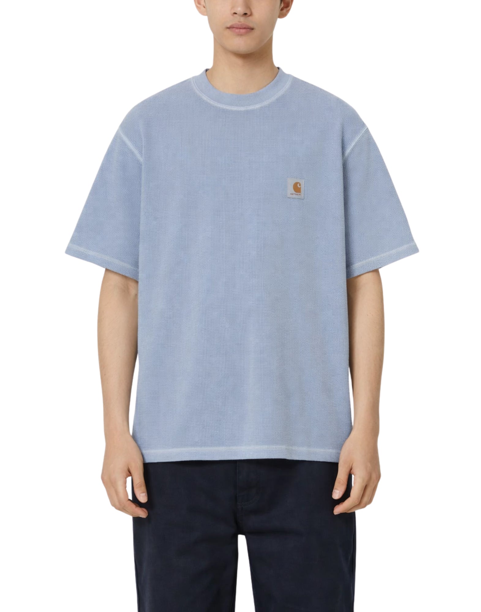 Carhartt WIP S/S Nelson Waffle T-Shirt Waffle Cotton Gentle Blue Garment Dyed Men’s I036185 3HXGD