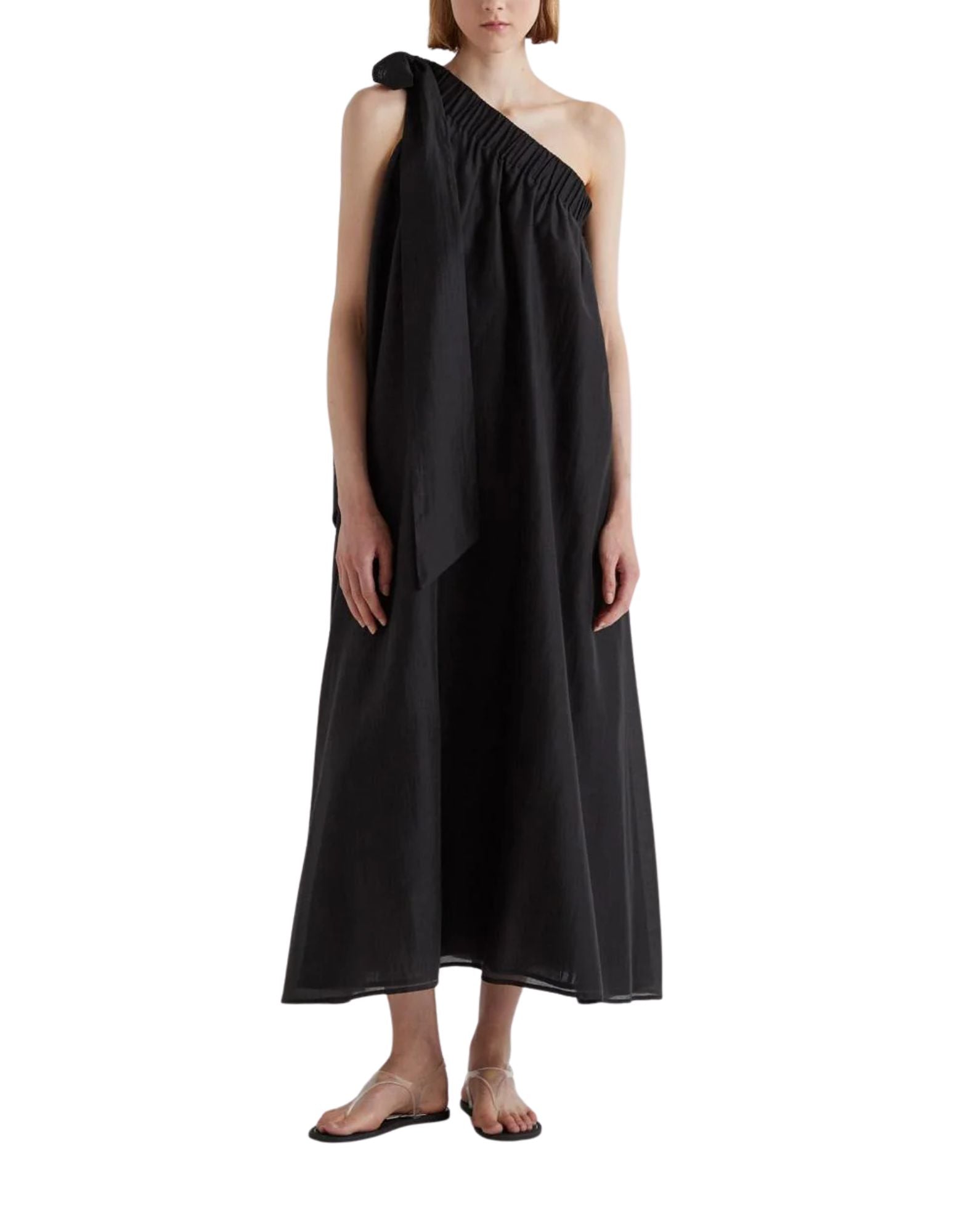 Meimeij Women’s Long One-Shoulder Dress Black with Side Pockets E6/I/M6EF01 100 BLACK