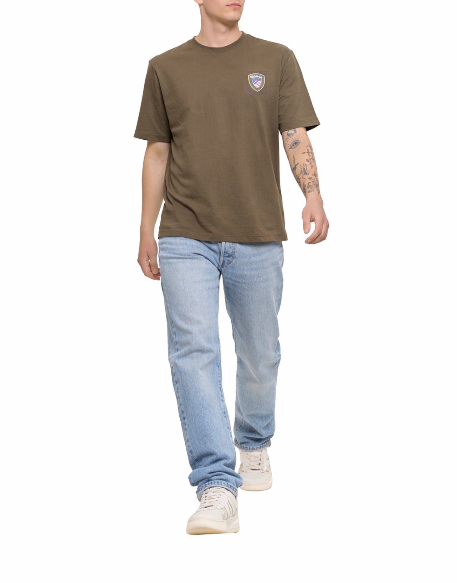 Blauer Faxon Men's Cotton T-shirt in Green with Logo Patch 26SBLUH02284-007480 60H