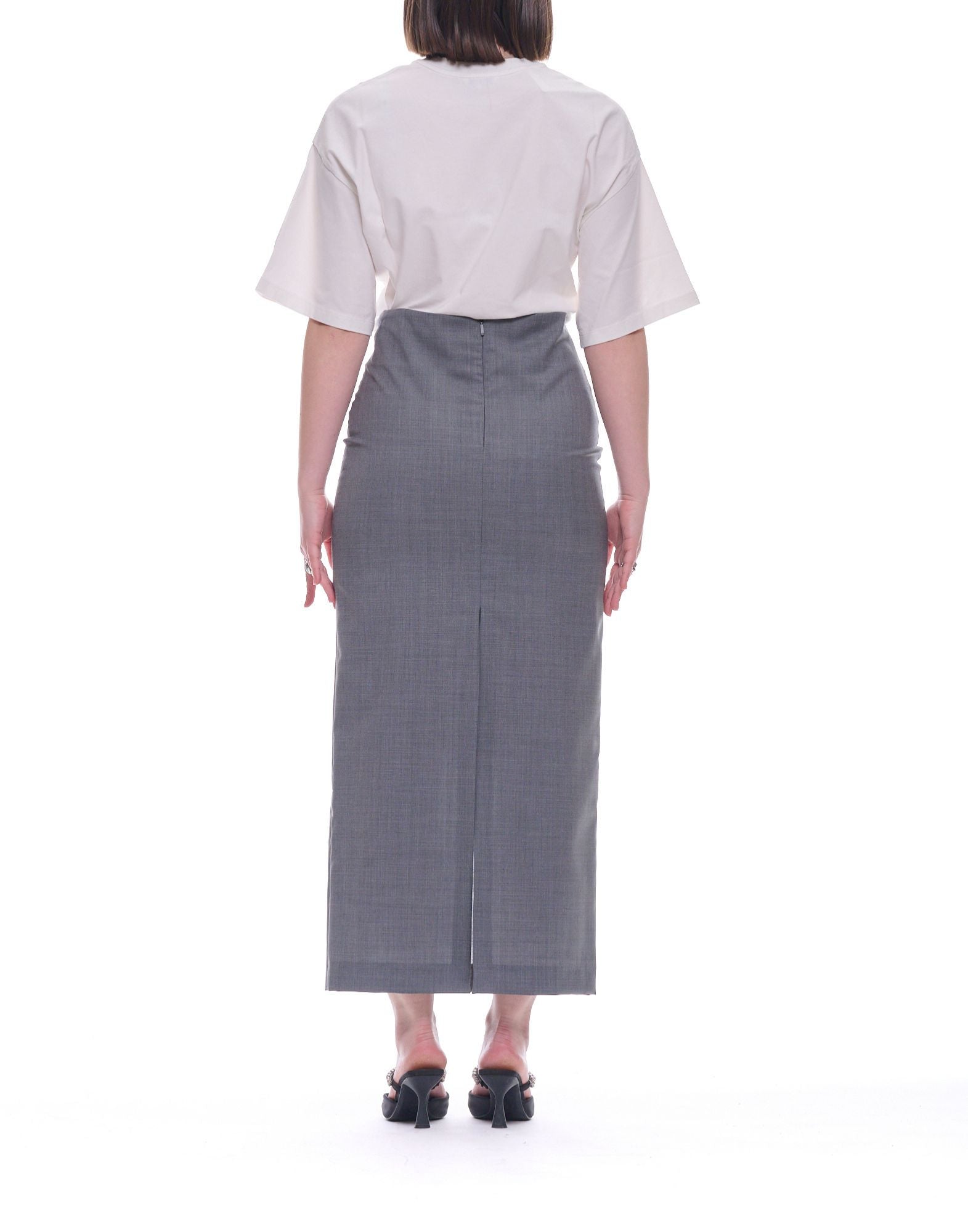 Hevò Torrerinada Long Skirt Women Grey Virgin Wool High Waist 170 TORRERINALDA W L755 0503