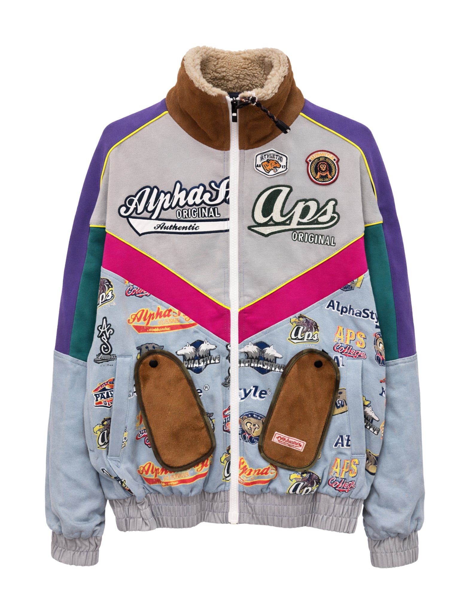 Veste Patchwork Homme Alpha Style Multicolore avec Zip et Col Haut 3007 VIOLA