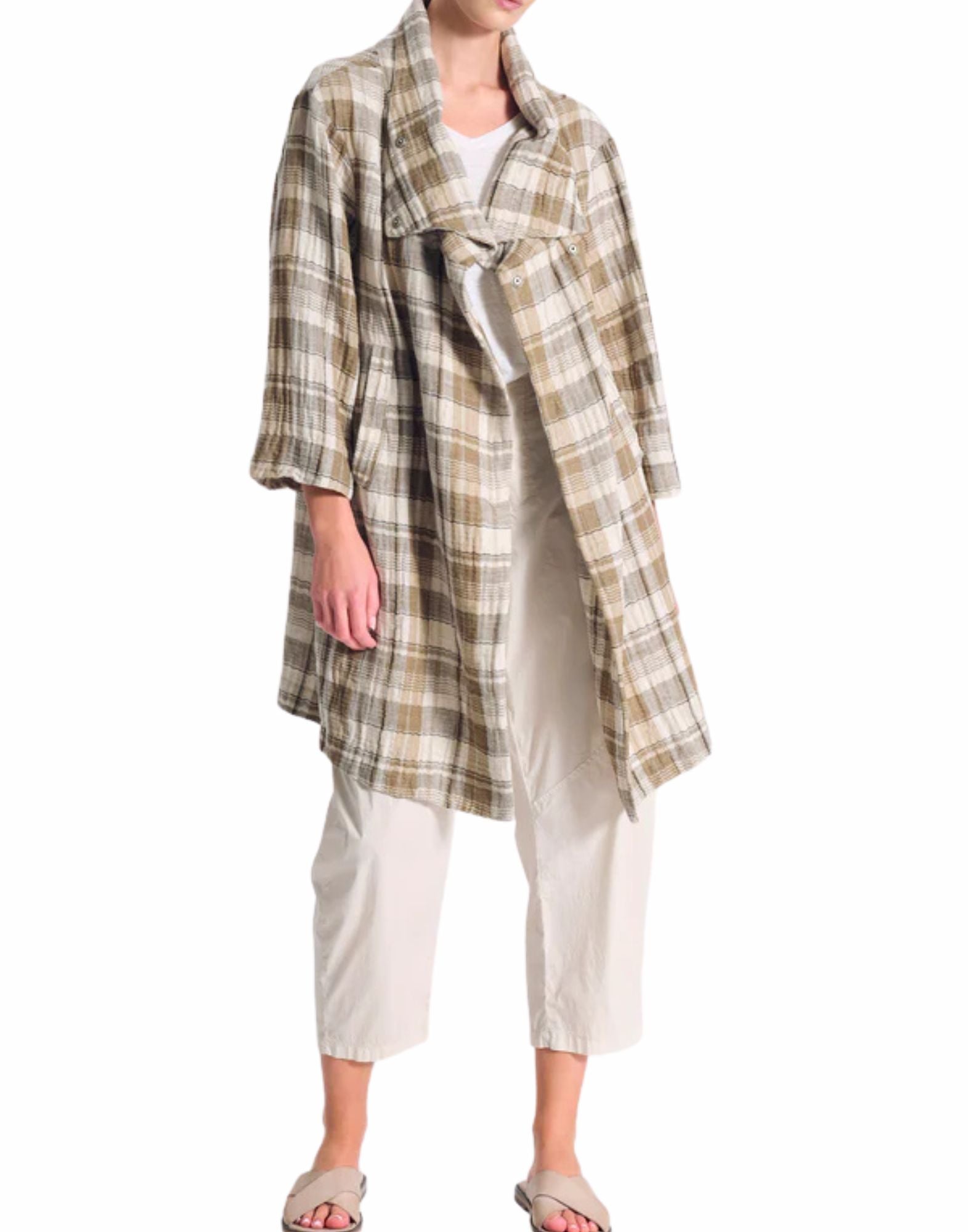 Transit women’s checked trench in cotton and linen Sand Made in Italy CFDTRCU302 02 SAND