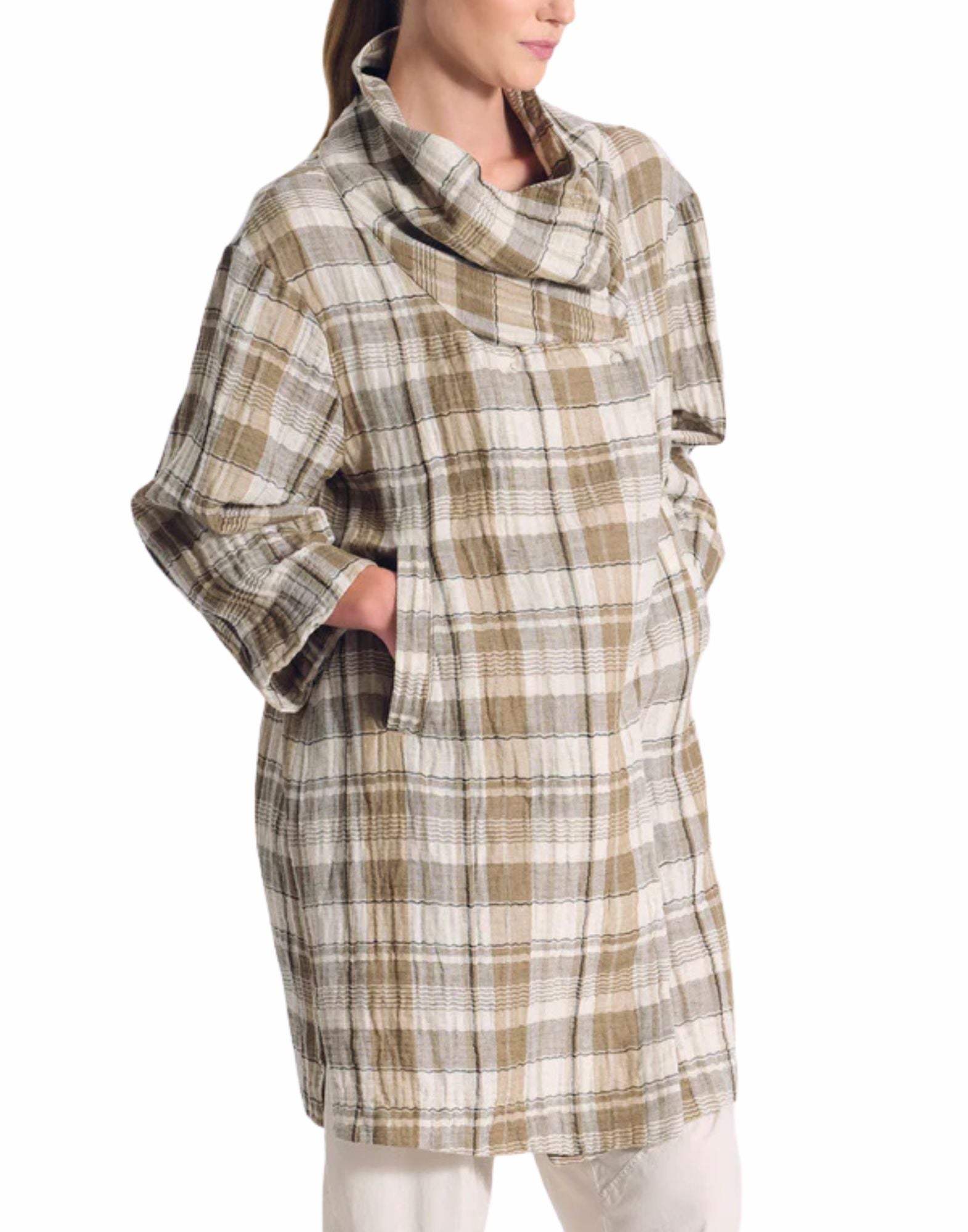 Transit women’s checked trench in cotton and linen Sand Made in Italy CFDTRCU302 02 SAND