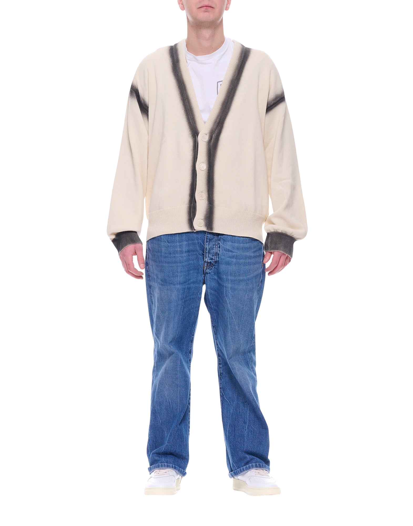 Atomofactory Men’s Ivory Cardigan with Contrast Trim PE25AFU51 AVORIO