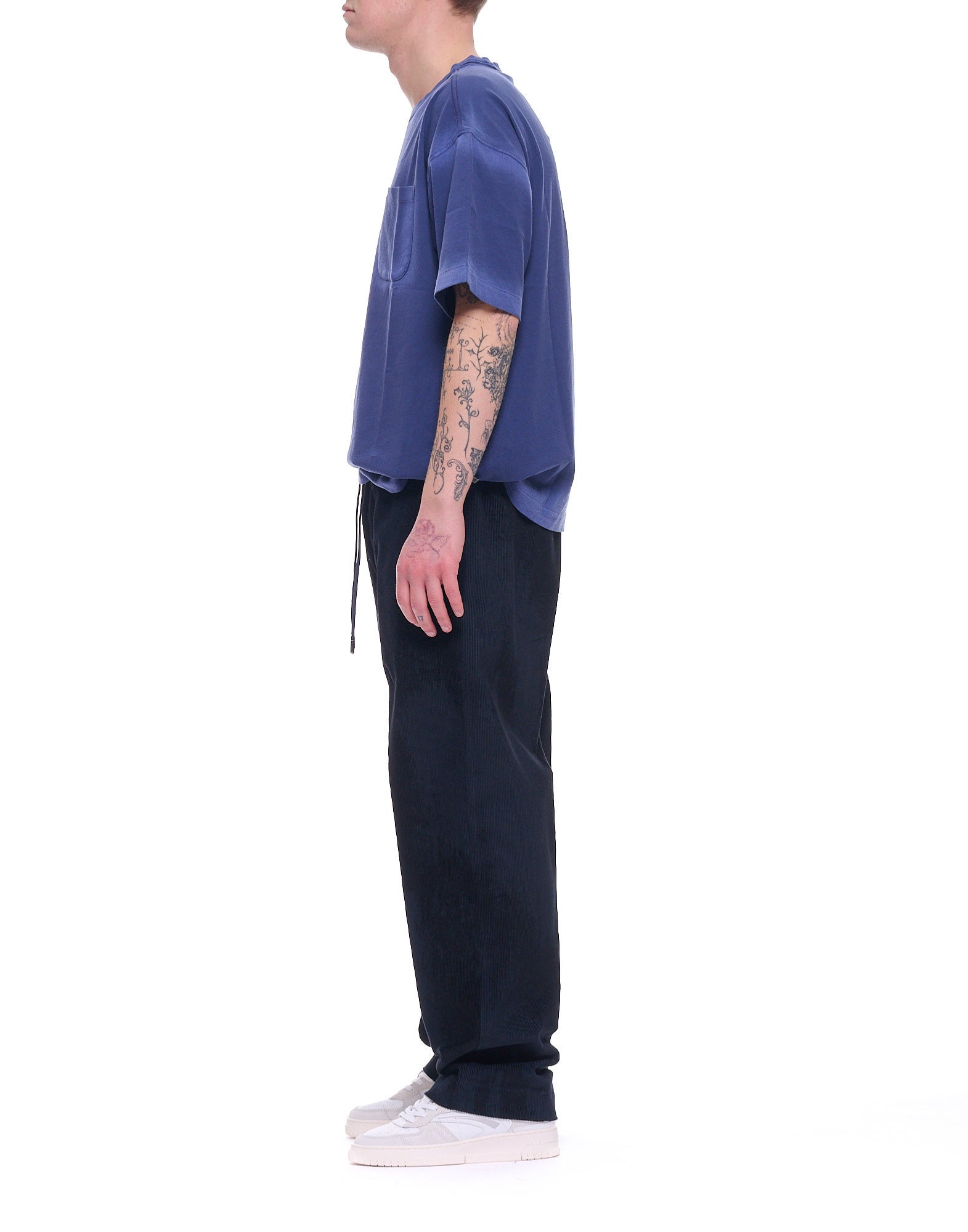 Costumain Men’s Cotton Pants Blue with Elastic Waist Z26 Z0011 PANAMA PARCEL BLUE-BLACK