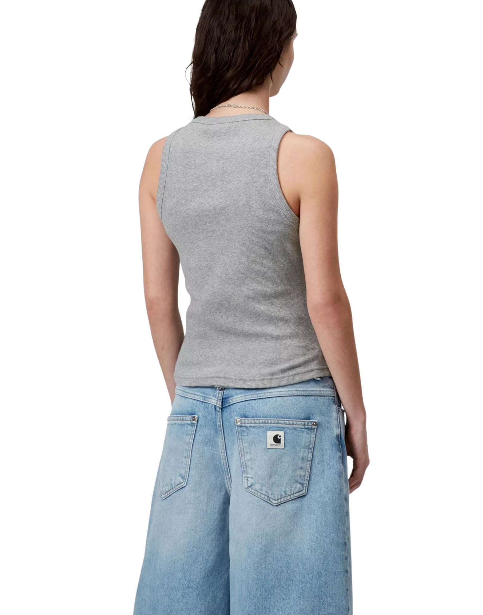 Carhartt WIP 필립스 A-셔츠 여성용 골지 스트레치 코튼 탱크탑 그레이 I034624 V6XX