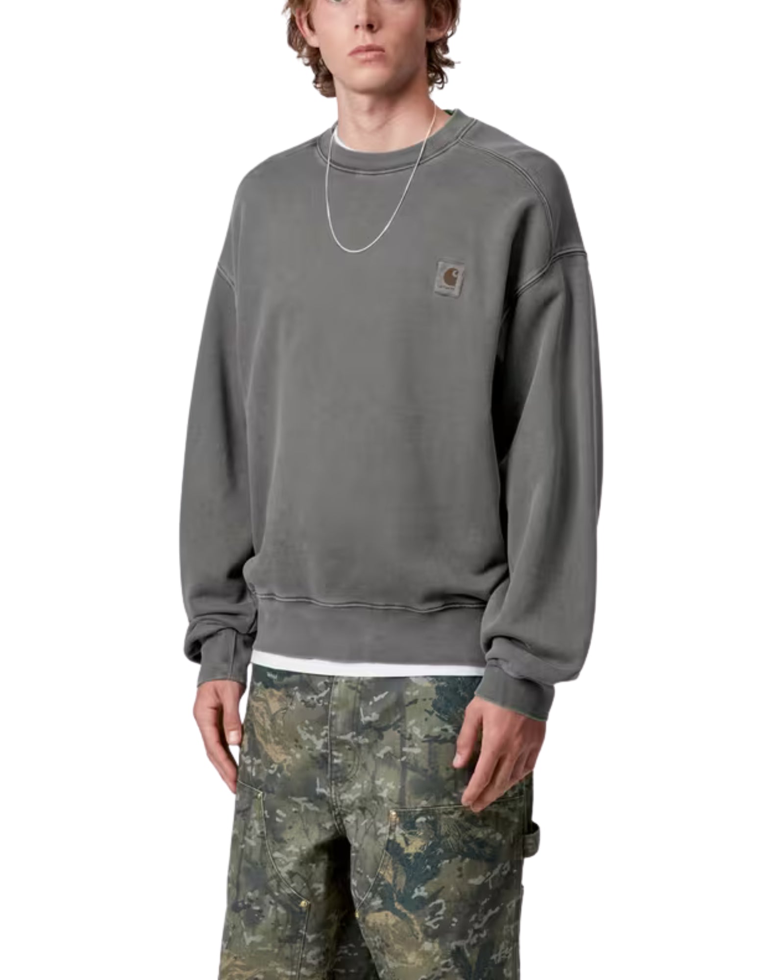 Carhartt WIP Vista Sweat – 男式成衣染色运动衫,灯笼版型,厚重棉质 I029522 89GD 黑色毛衣 VISTA