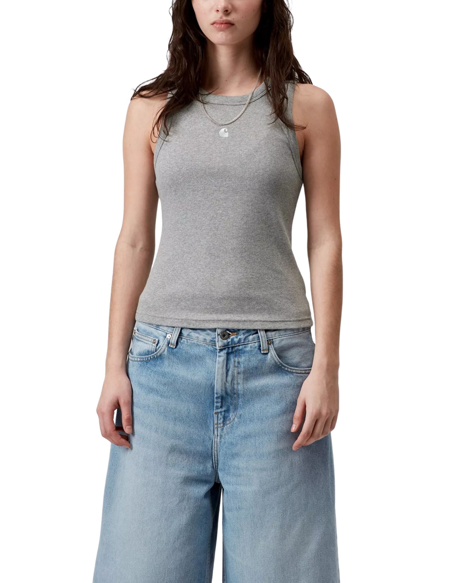 Carhartt WIP 필립스 A-셔츠 여성용 골지 스트레치 코튼 탱크탑 그레이 I034624 V6XX