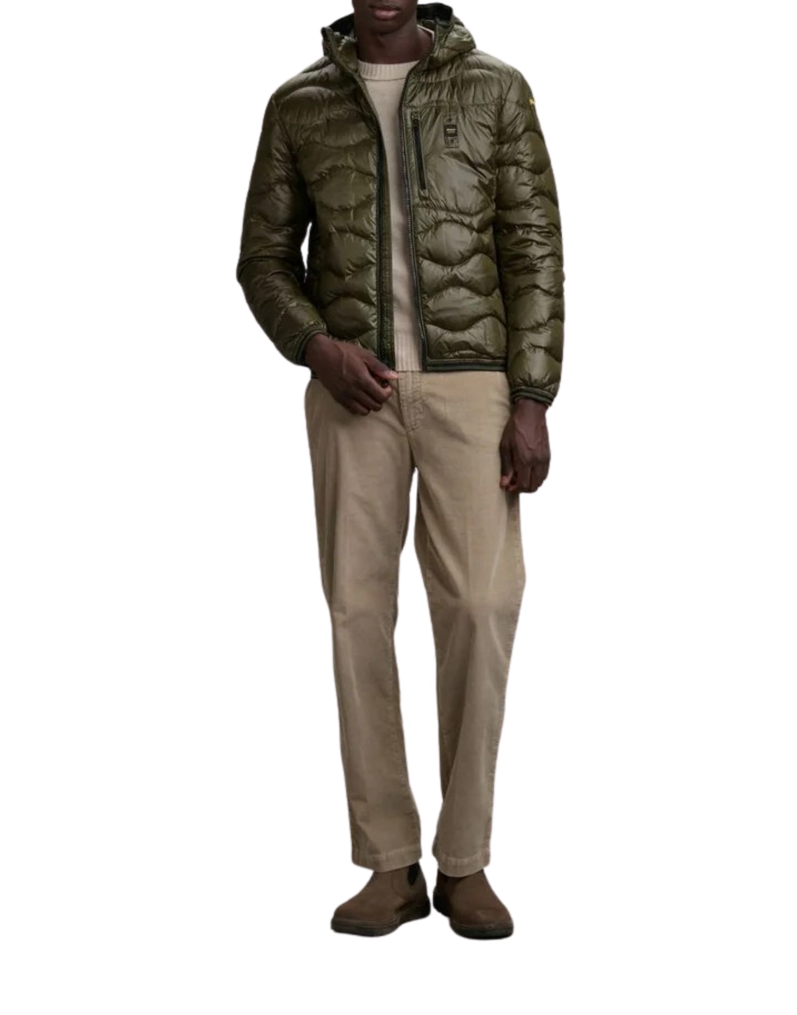 Blauer Chaqueta de plumas con capucha Wave-Quilt para hombre 90/10 25WBLUC03074 06355 670 GREEN