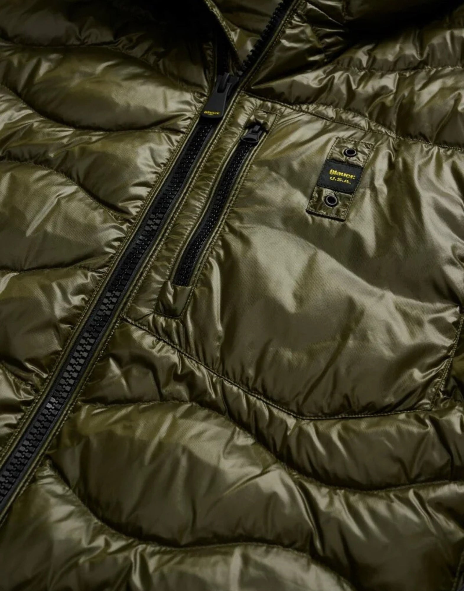 Blauer Chaqueta de plumas con capucha Wave-Quilt para hombre 90/10 25WBLUC03074 06355 670 GREEN
