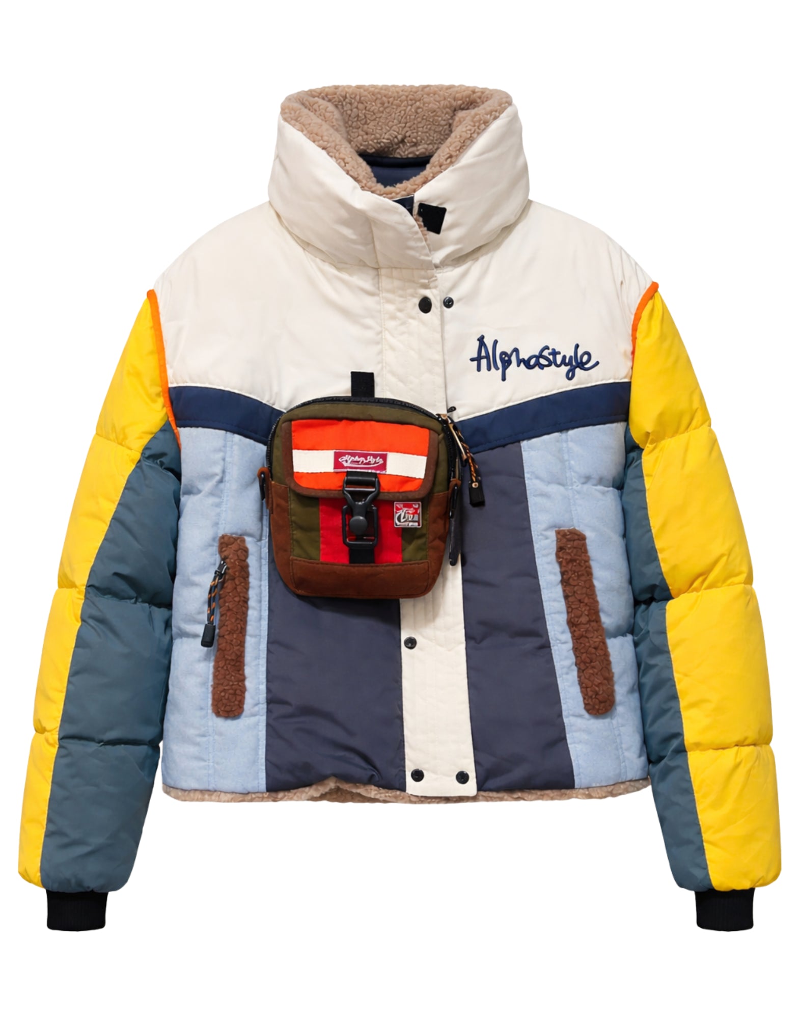 Chaqueta acolchada de nailon con capucha Alpha Style APS para hombre en color blanco, amarillo y azul 3001 BIANCO BLU