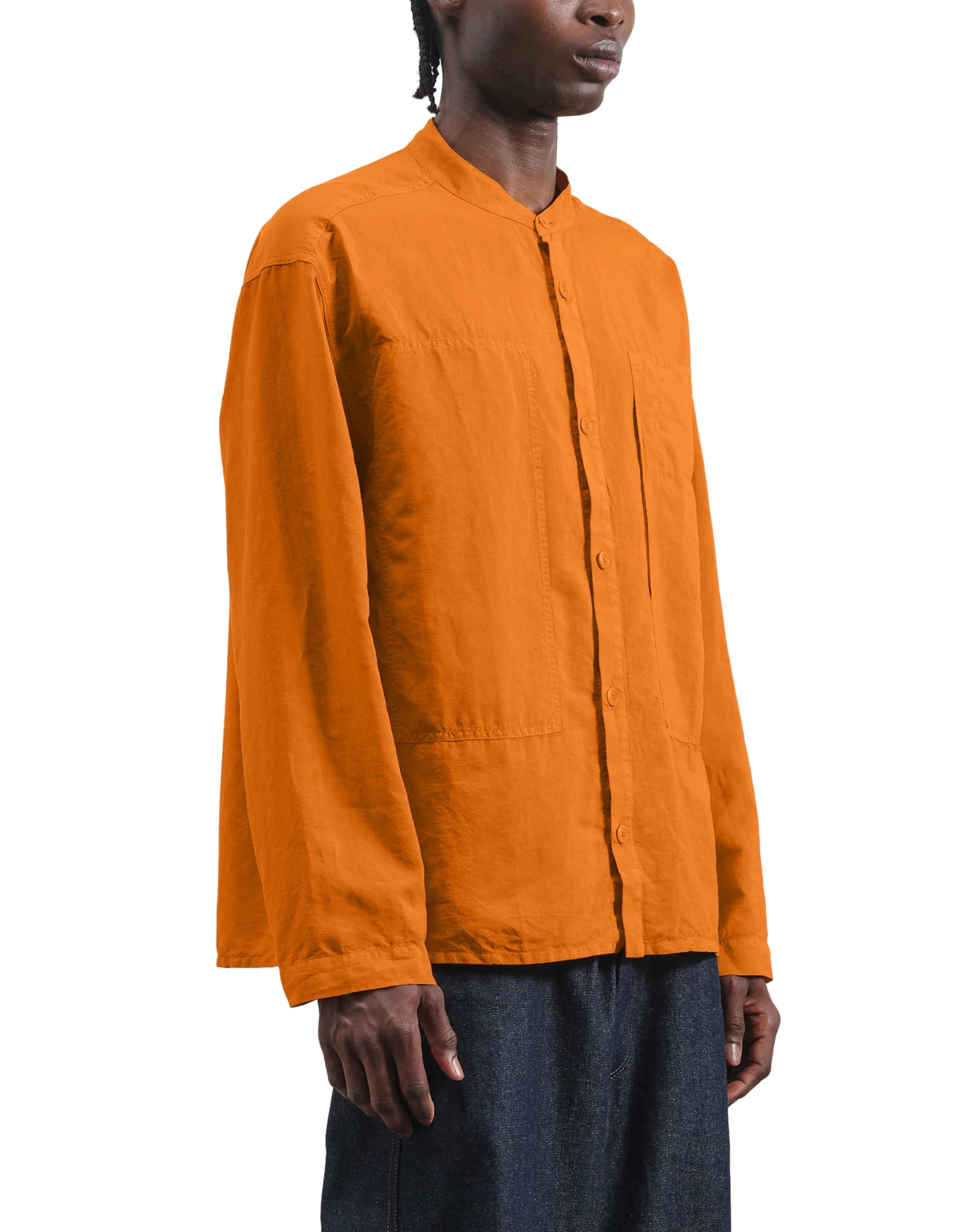 YMC Hawkeye Collarless Shirt Orange Men’s | Cotton/Linen/Cupro Blend P2AAG 80 ORANGE