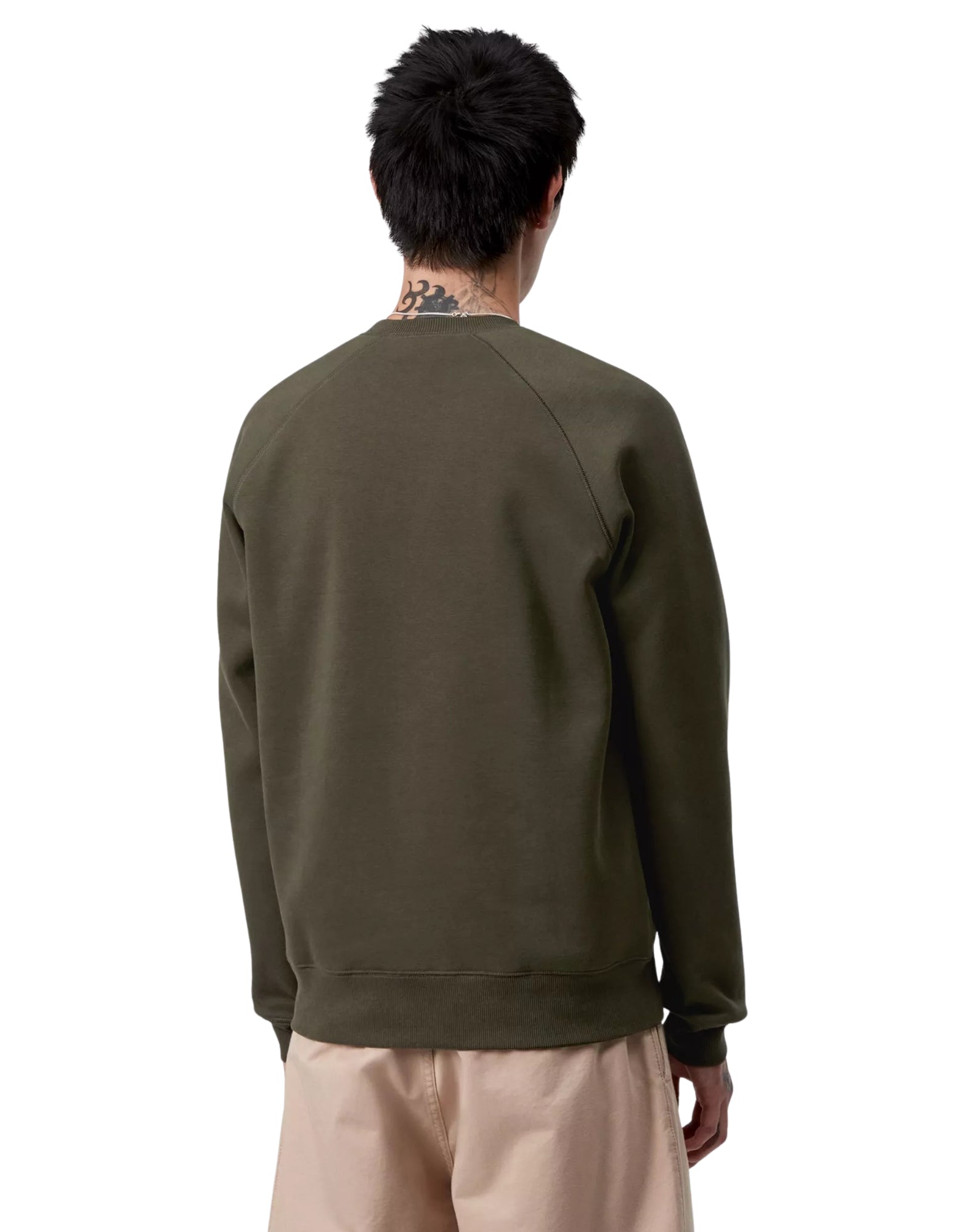 Carhartt WIP Chase 运动衫 – 男式拉绒抓绒圆领,橄榄色/金色 I033660 3CBXX 橄榄色 - 金色 CHASE 运动衫