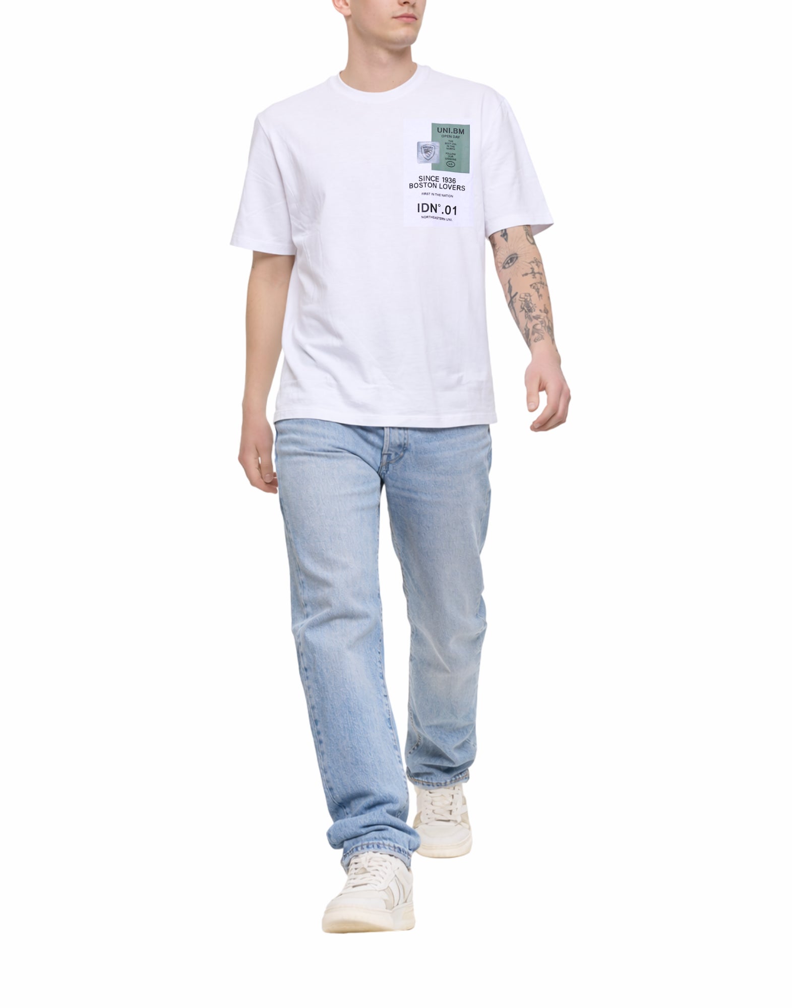 Blauer Brush Men's Cotton T-shirt in Optic White with Graphic Print 26SBLUH02283-007480 100