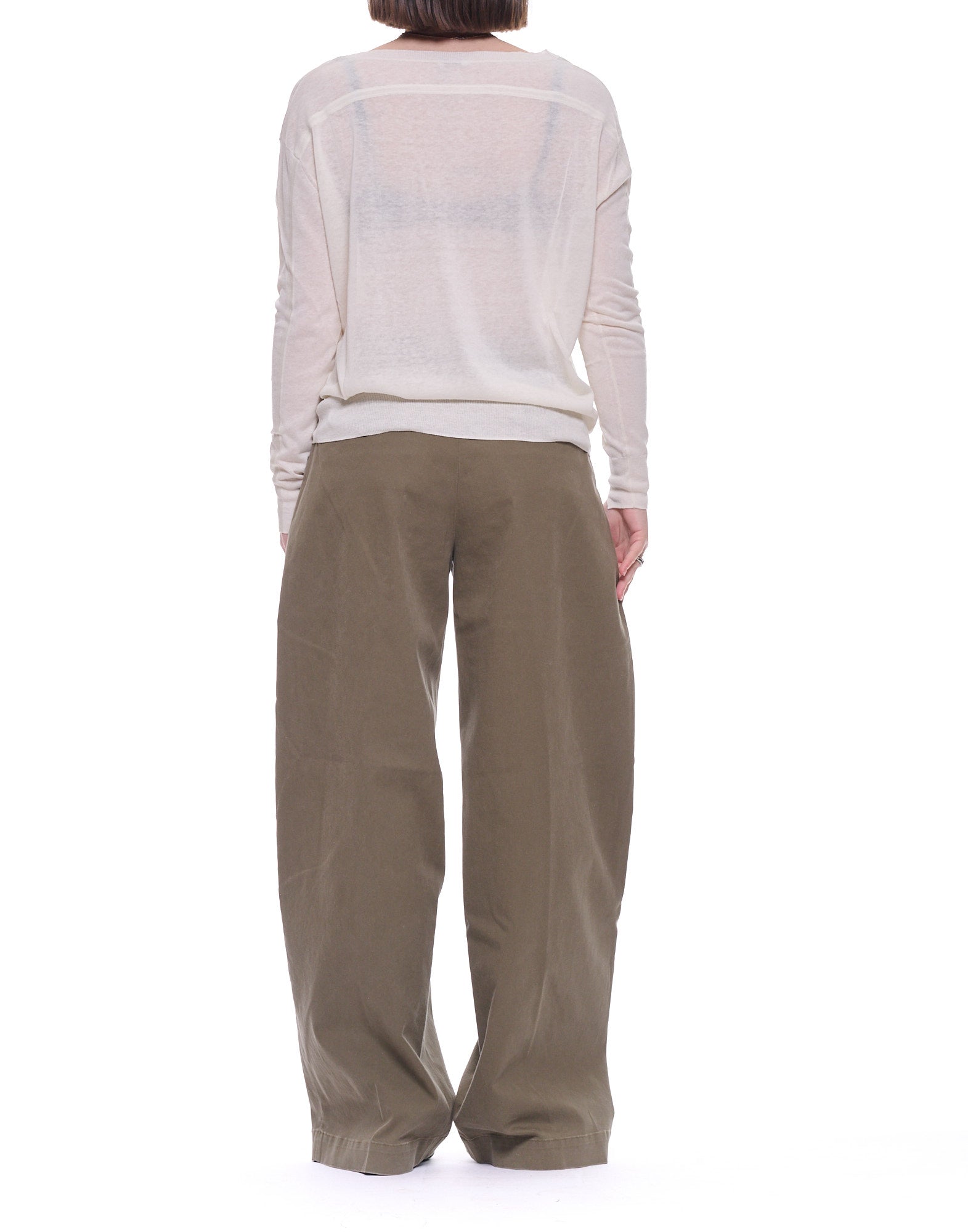 Jersey crema de mujer Hira con cuello barco de seda y lino W202 002