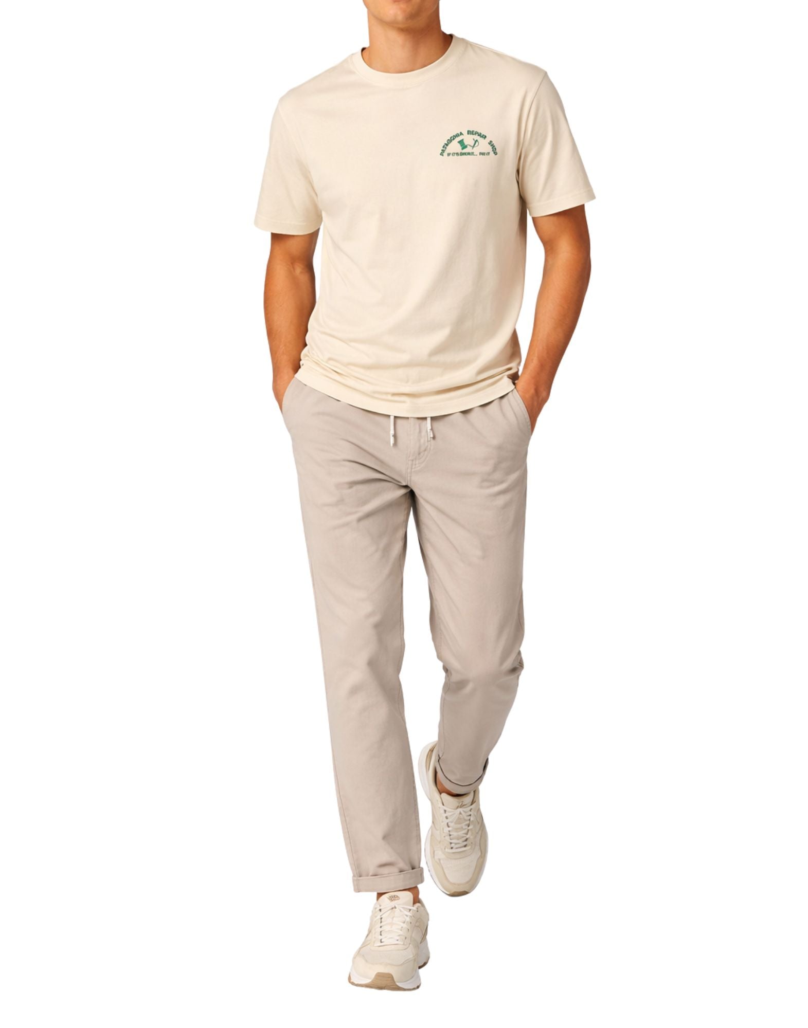 Patagonia Men’s Repair Shop T-Shirt Organic Cotton Undyed Natural Men’s 37844 UNDL IVORY/GREEN