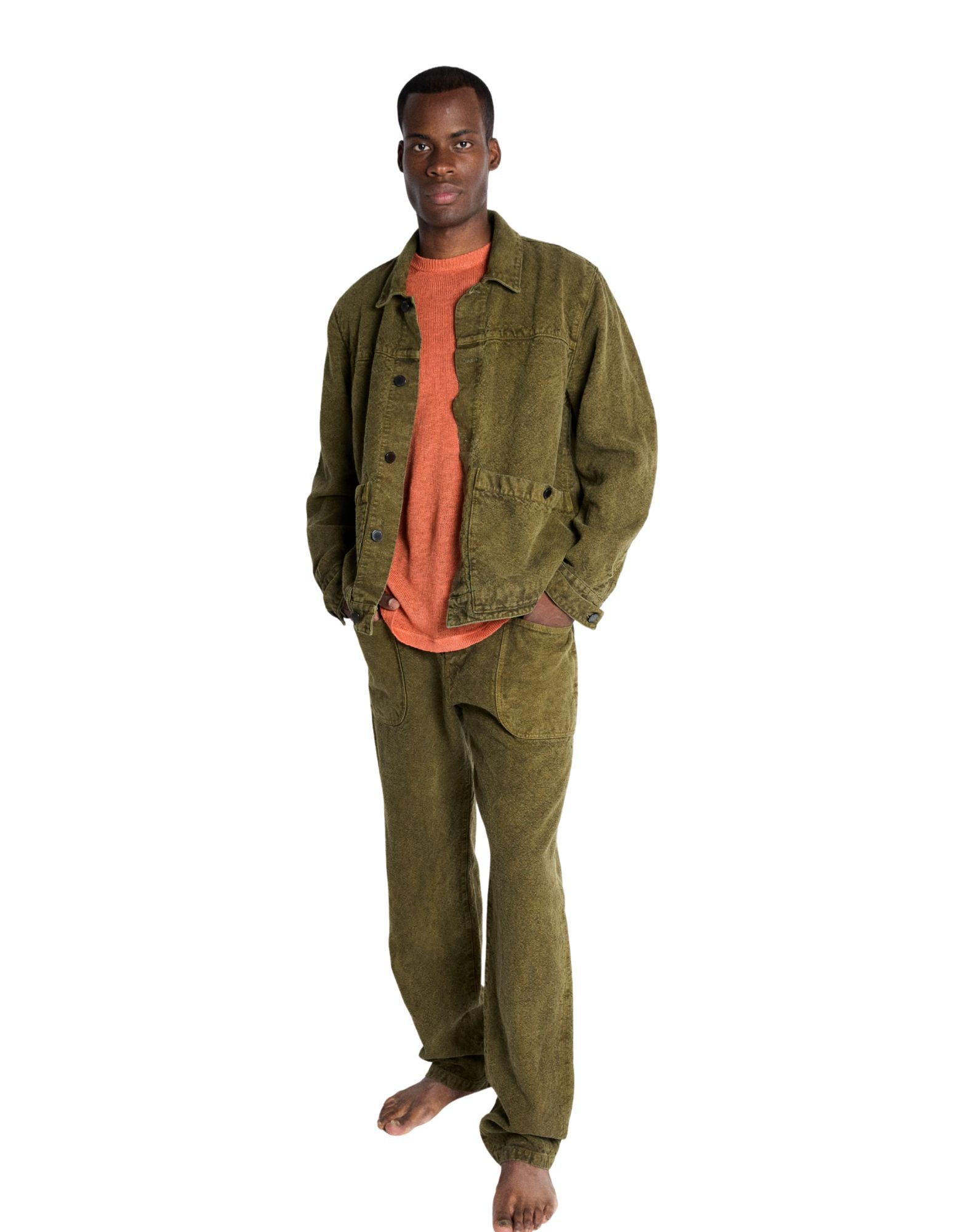 Origin of Line Ranch Pant Green de lona de cáñamo teñida en prenda – pantalón holgado para trabajo hecho en Italia S26303 015 GREEN RANCH PANT