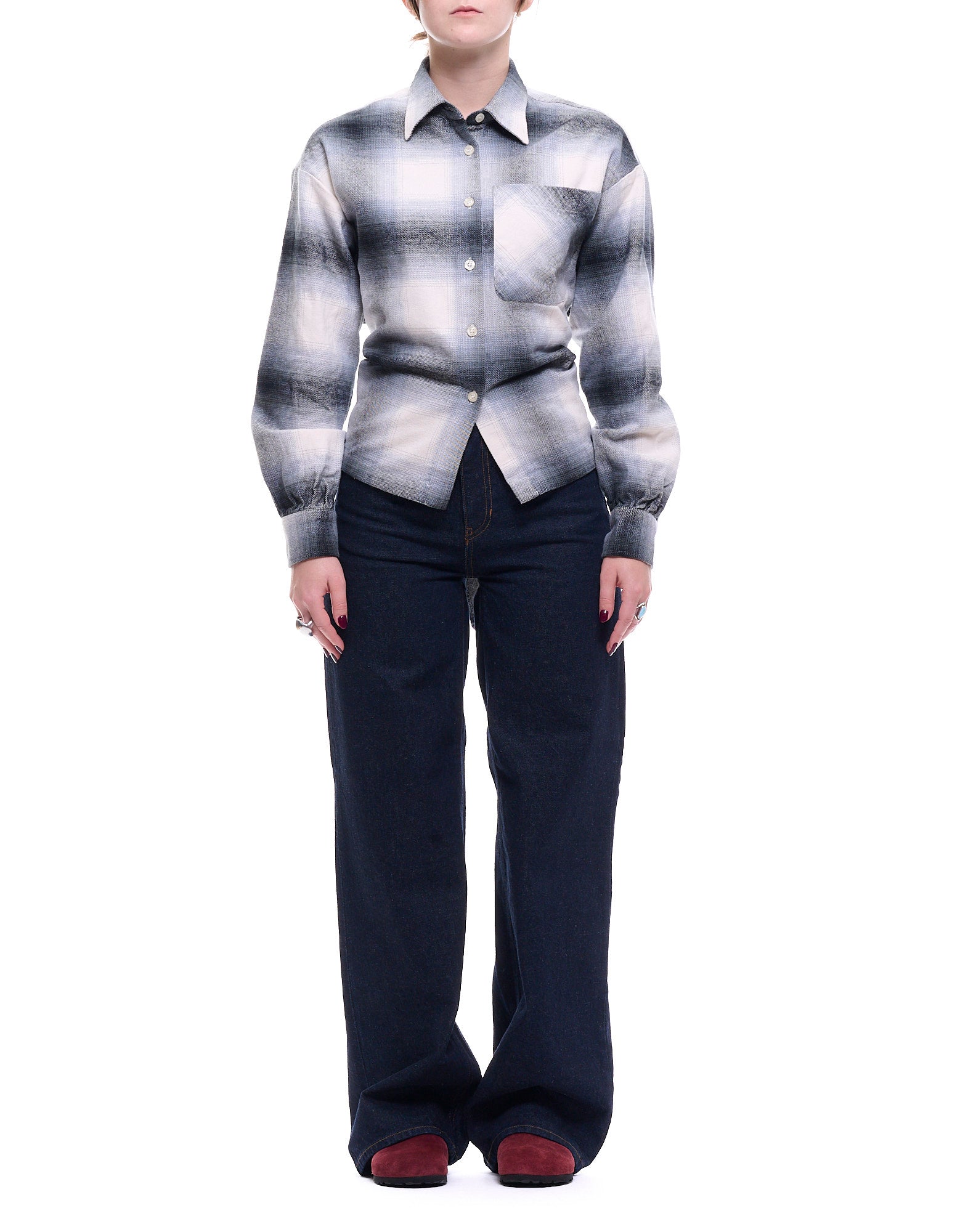 AMD168CN380124 C0533 HEMD SCHÜRZE PATCHWOMAN AMISH CHECK WASHED GRAU/SCHWARZ - Camicie - Amish