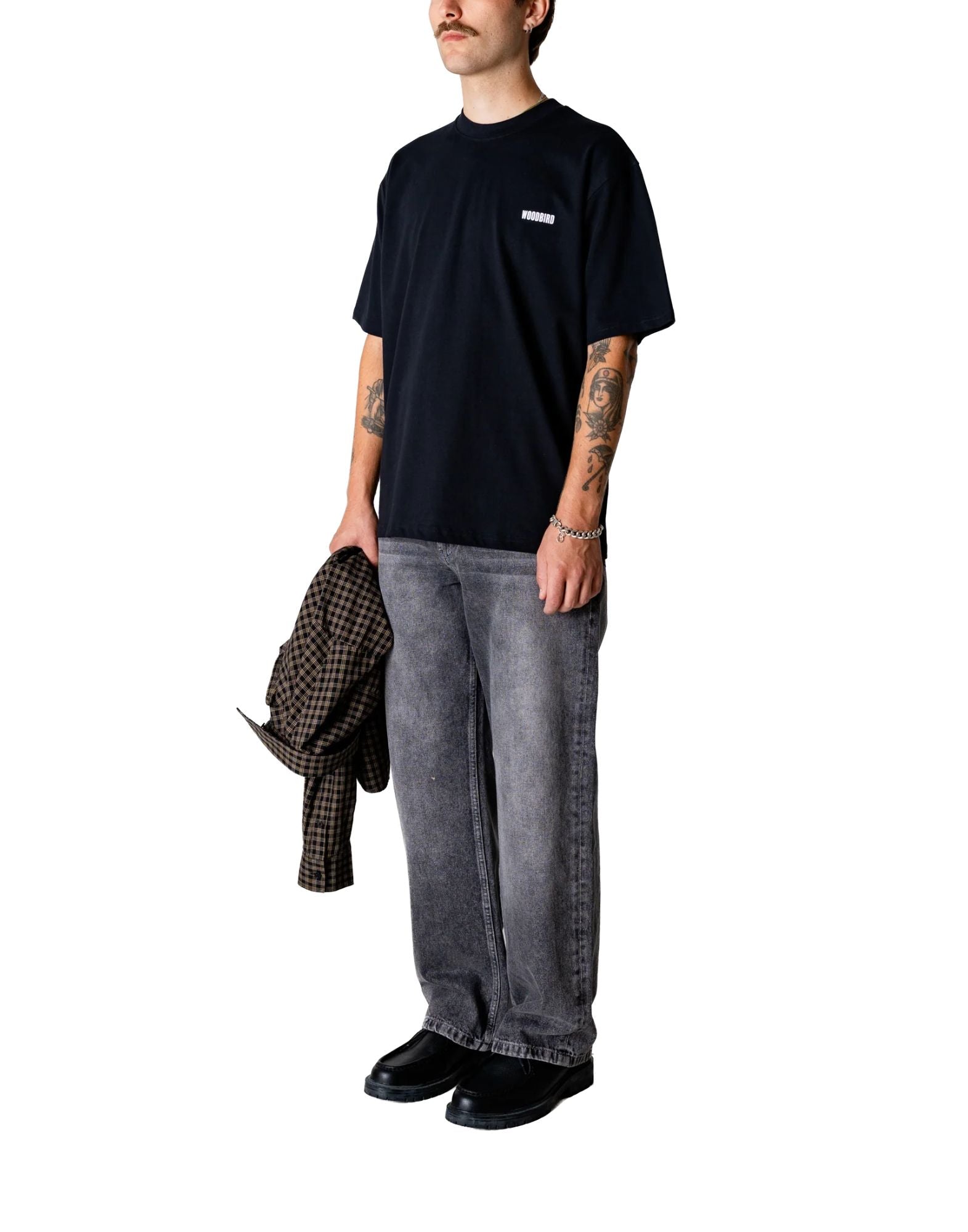 T-shirt da uomo in cotone organico nero Woodbird WBBaine Sea Tee 2616-401 NERO